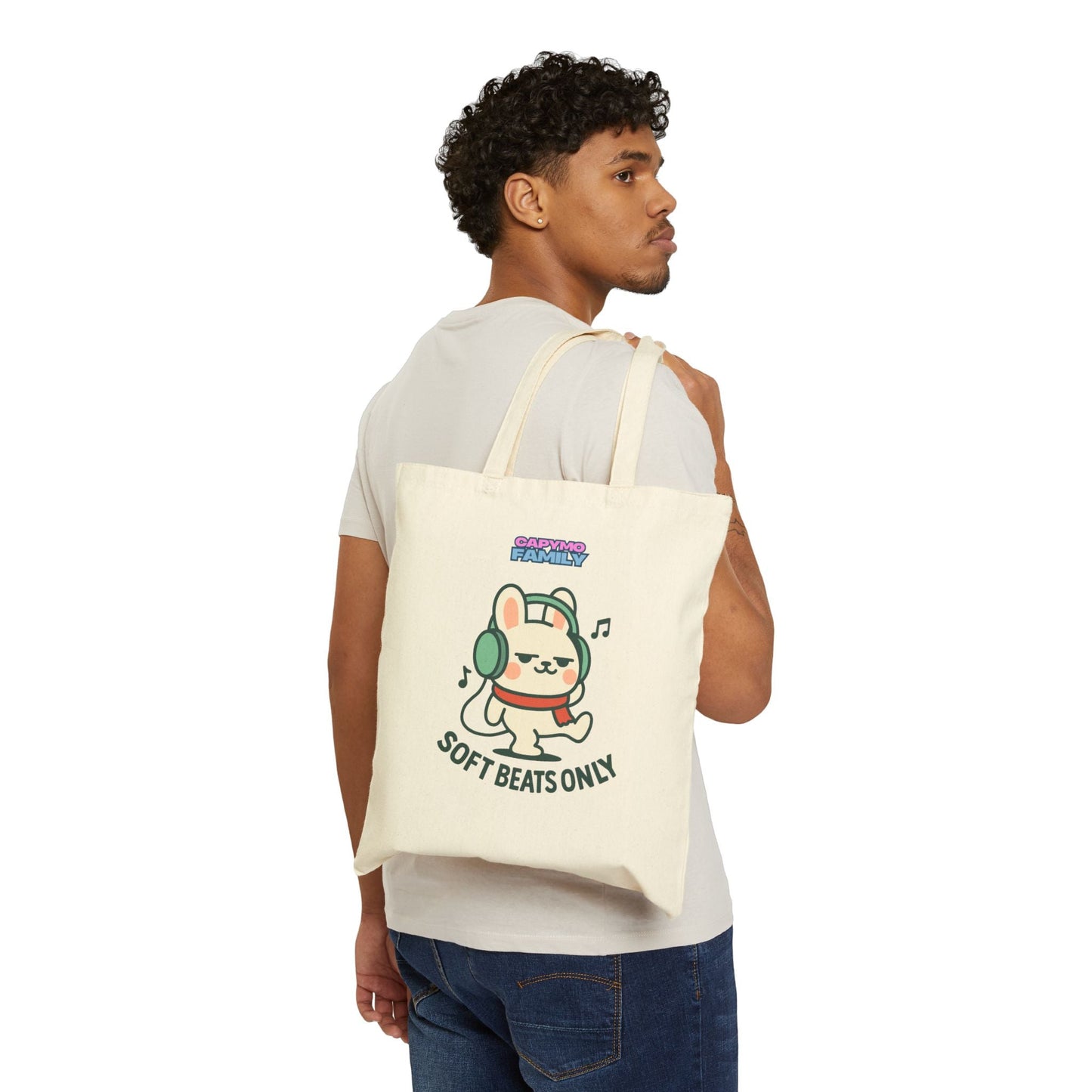 Campymo Family Cute Character Tote Bag, Soft Beats Only, Oda & Bunny Vibes, Eco - Friendly Shopping, Gift for Animal Lovers, Casual Day Out - Capymo Family