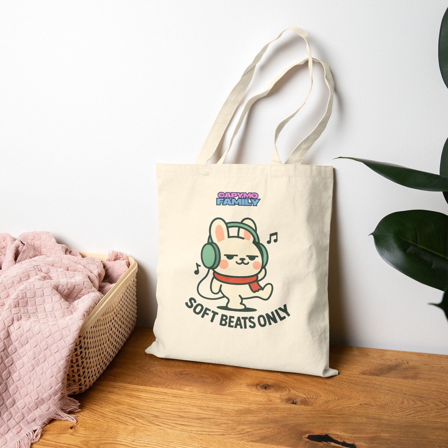 Campymo Family Cute Character Tote Bag, Soft Beats Only, Oda & Bunny Vibes, Eco - Friendly Shopping, Gift for Animal Lovers, Casual Day Out - Capymo Family