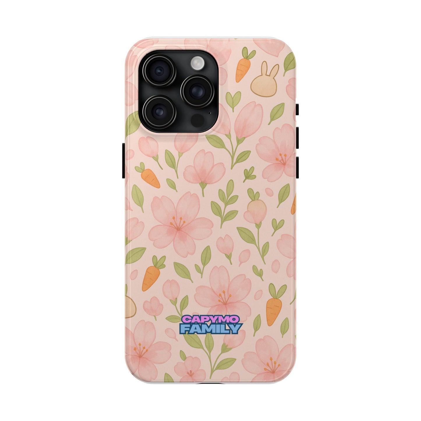 Capymo Family Bunny Blossom Spring Phone Case – Cute Floral iPhone Cover with Carrots & Sakura - Capymo Family
