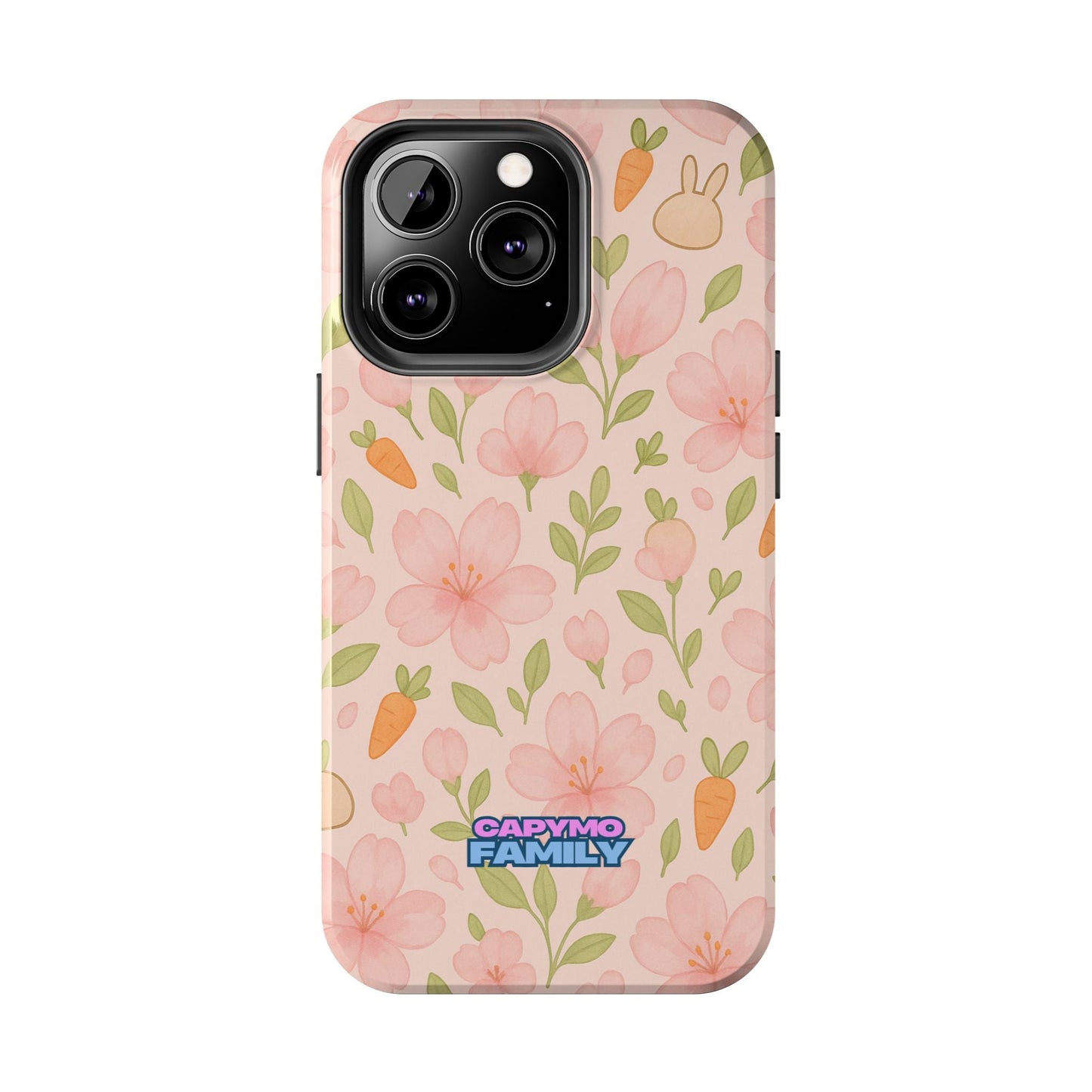 Capymo Family Bunny Blossom Spring Phone Case – Cute Floral iPhone Cover with Carrots & Sakura - Capymo Family