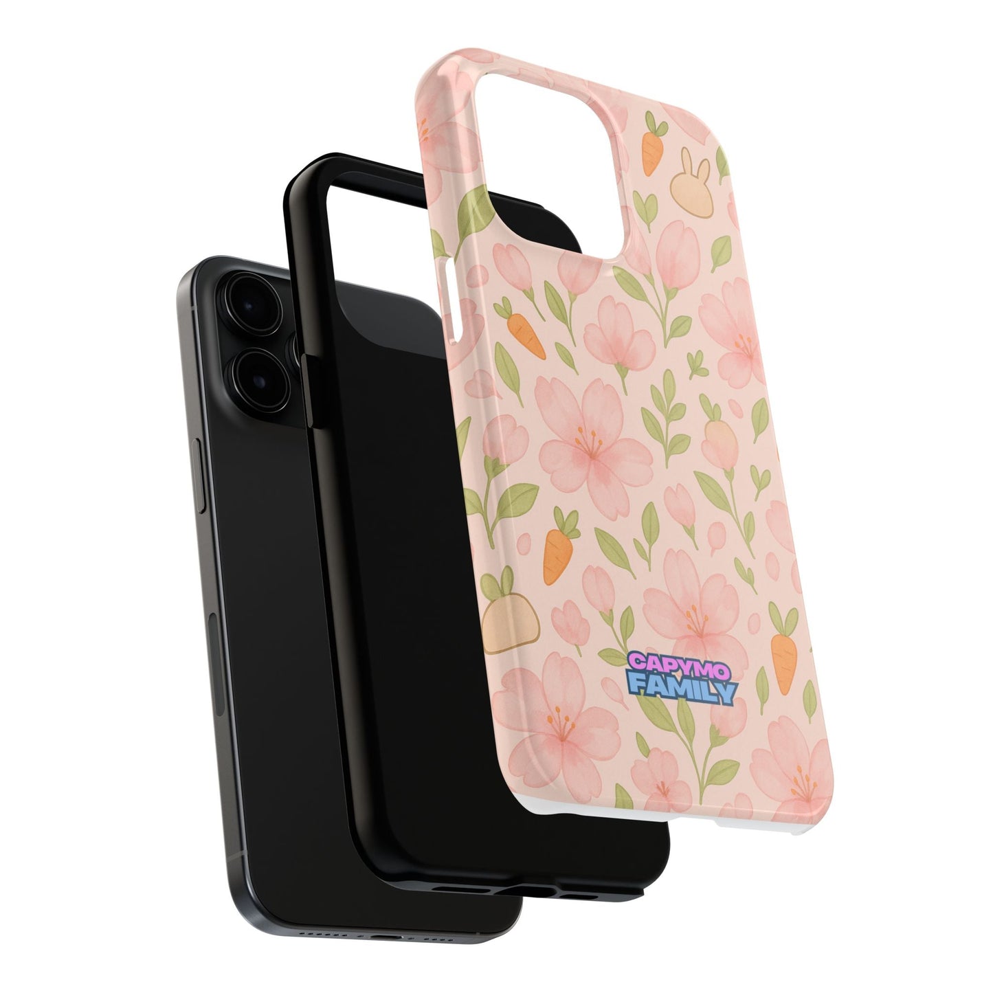 Capymo Family Bunny Blossom Spring Phone Case – Cute Floral iPhone Cover with Carrots & Sakura - Capymo Family
