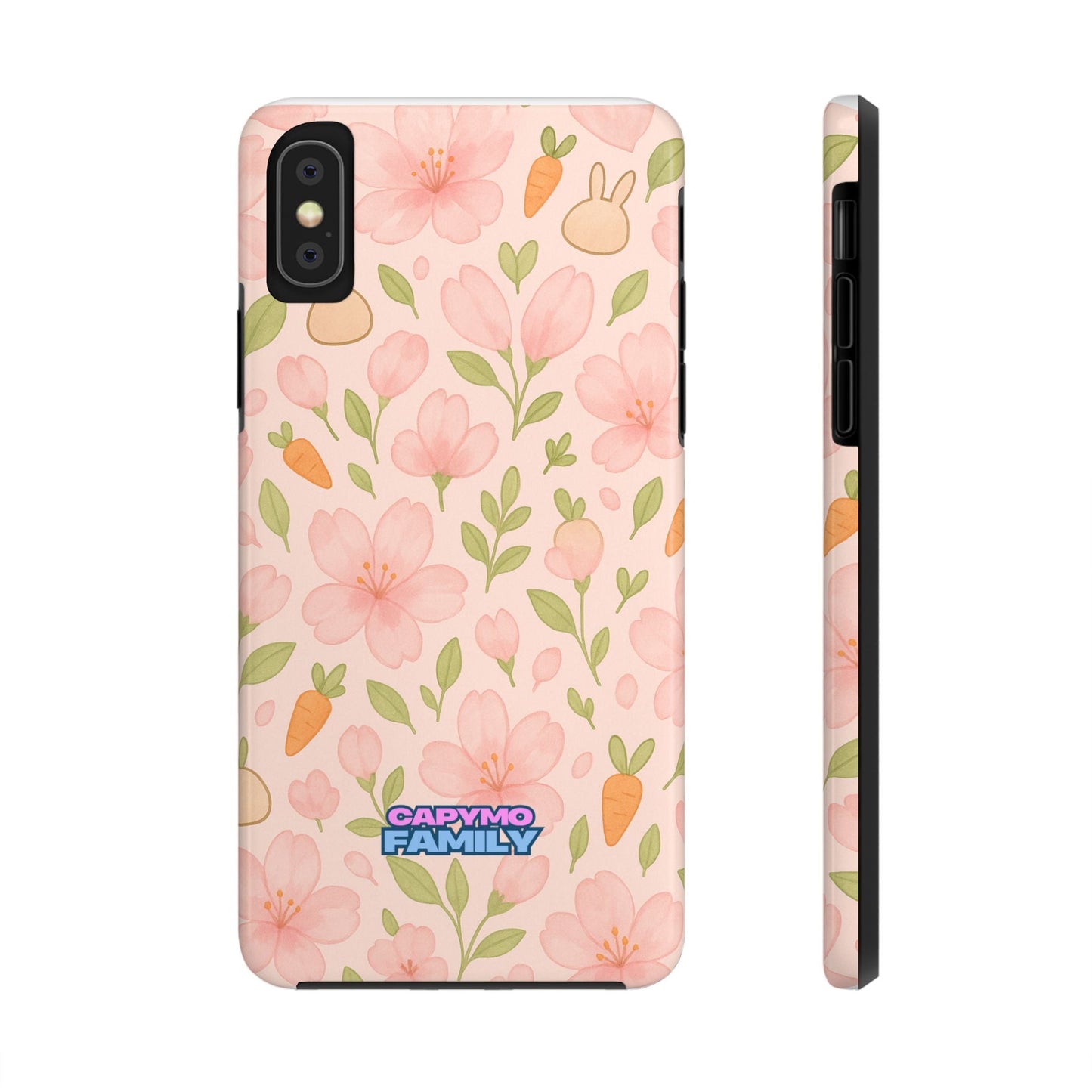 Capymo Family Bunny Blossom Spring Phone Case – Cute Floral iPhone Cover with Carrots & Sakura - Capymo Family
