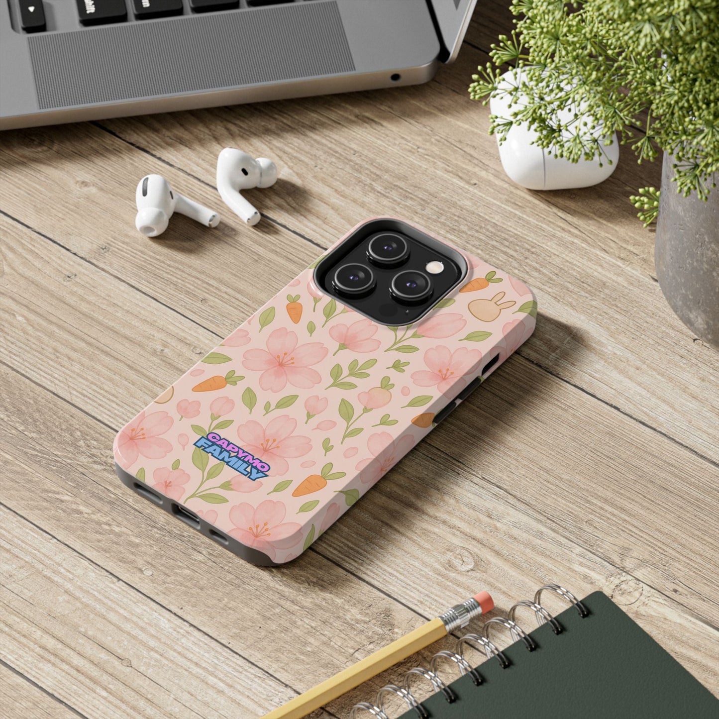 Capymo Family Bunny Blossom Spring Phone Case – Cute Floral iPhone Cover with Carrots & Sakura - Capymo Family