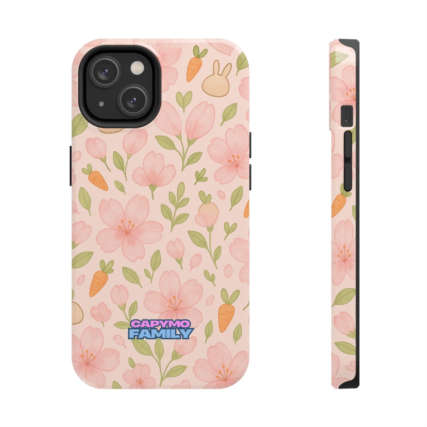 Capymo Family Bunny Blossom Spring Phone Case – Cute Floral iPhone Cover with Carrots & Sakura - Capymo Family