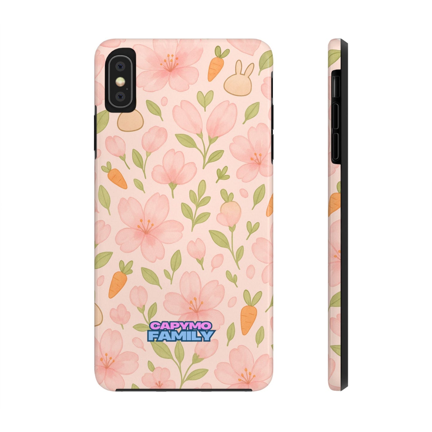 Capymo Family Bunny Blossom Spring Phone Case – Cute Floral iPhone Cover with Carrots & Sakura - Capymo Family