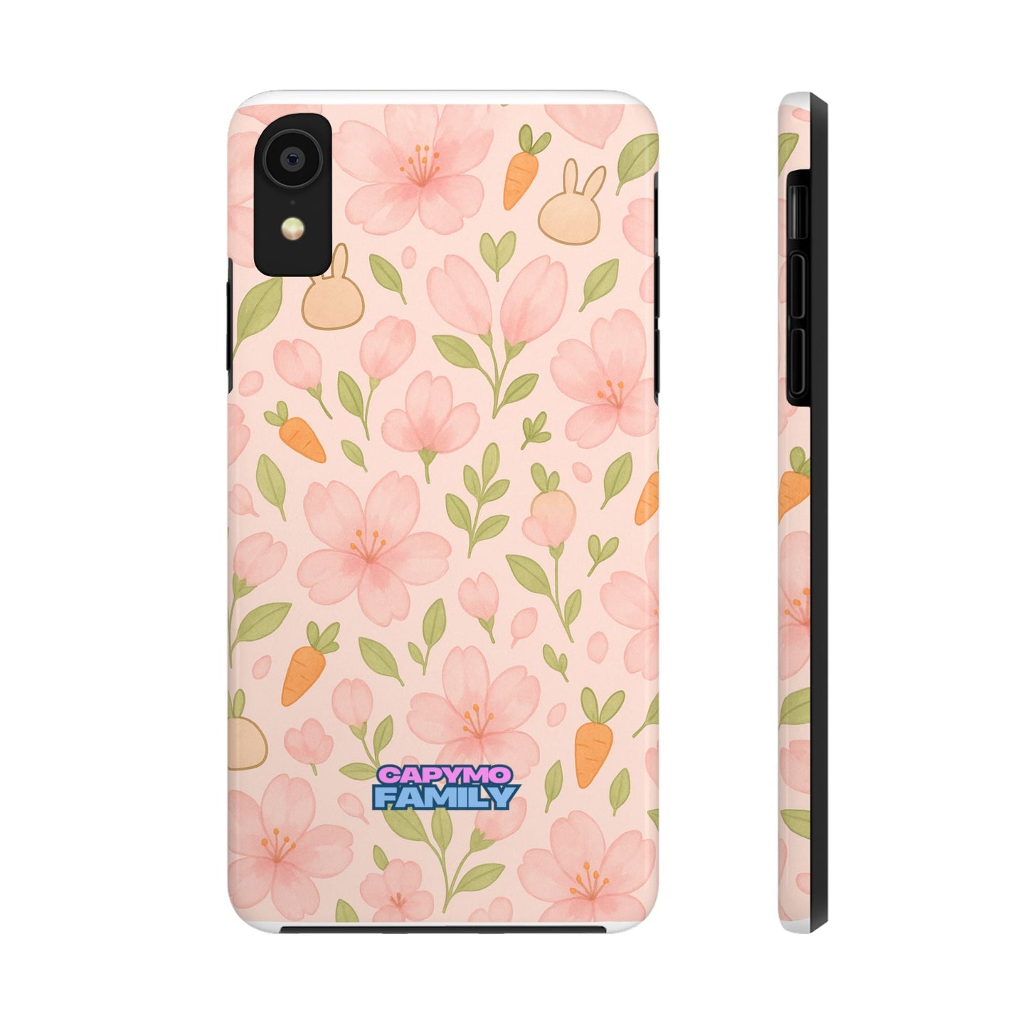 Capymo Family Bunny Blossom Spring Phone Case – Cute Floral iPhone Cover with Carrots & Sakura - Capymo Family