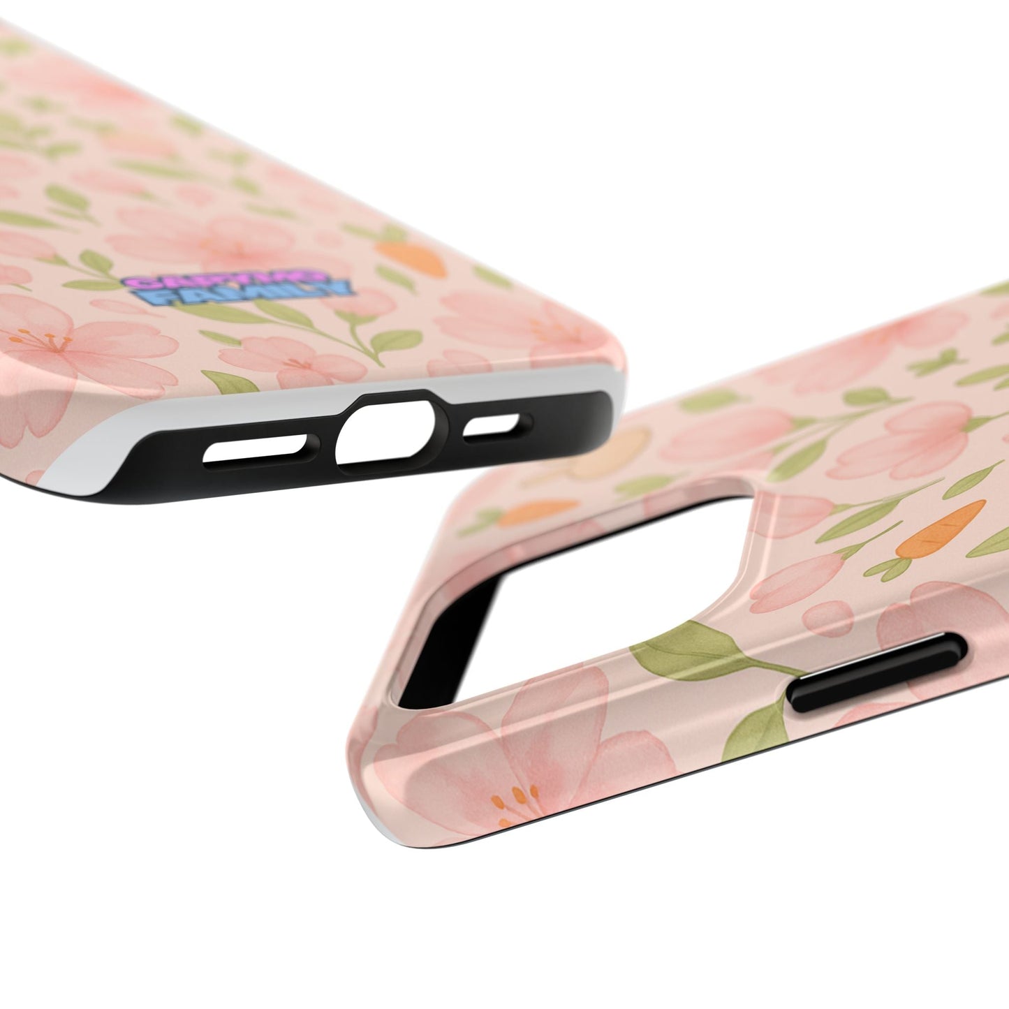 Capymo Family Bunny Blossom Spring Phone Case – Cute Floral iPhone Cover with Carrots & Sakura - Capymo Family