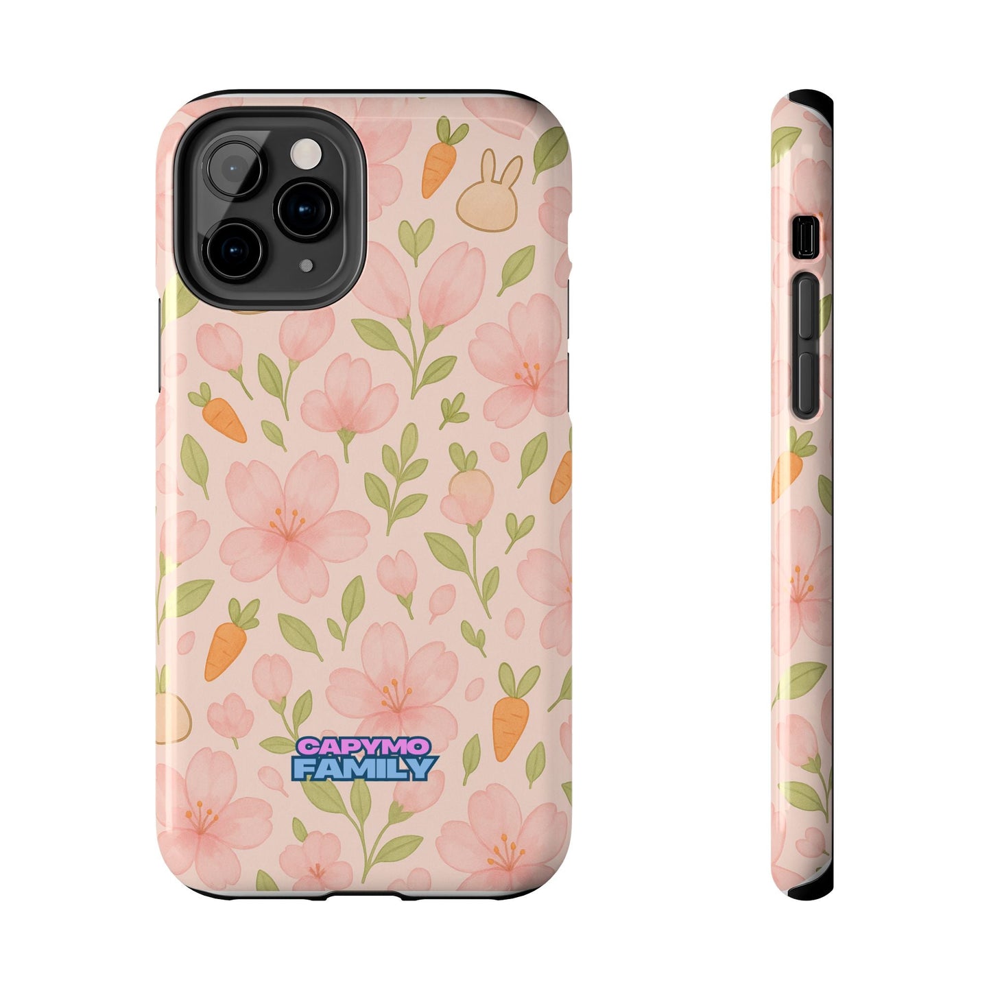 Capymo Family Bunny Blossom Spring Phone Case – Cute Floral iPhone Cover with Carrots & Sakura - Capymo Family