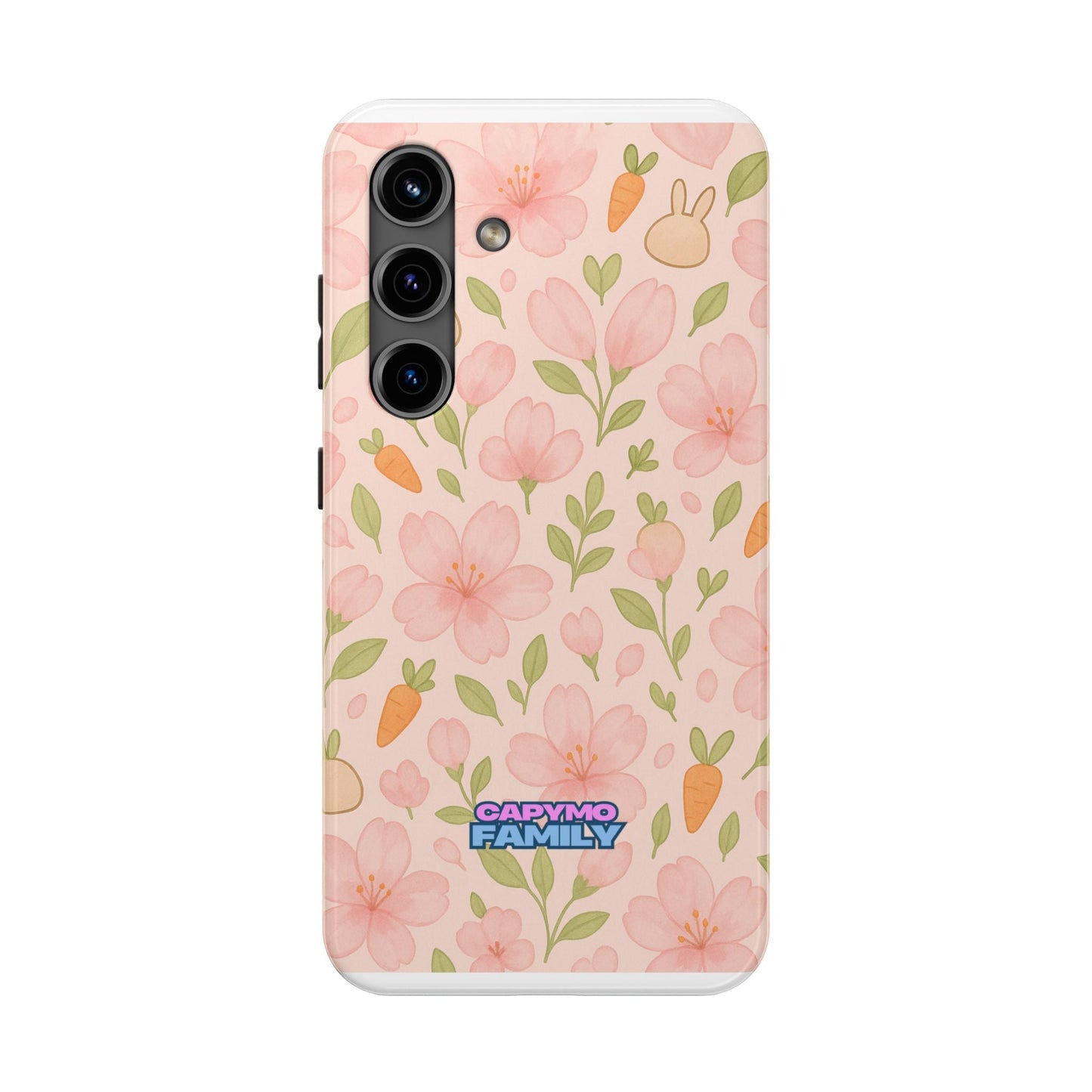 Capymo Family Bunny Blossom Spring Phone Case – Cute Floral iPhone Cover with Carrots & Sakura - Capymo Family