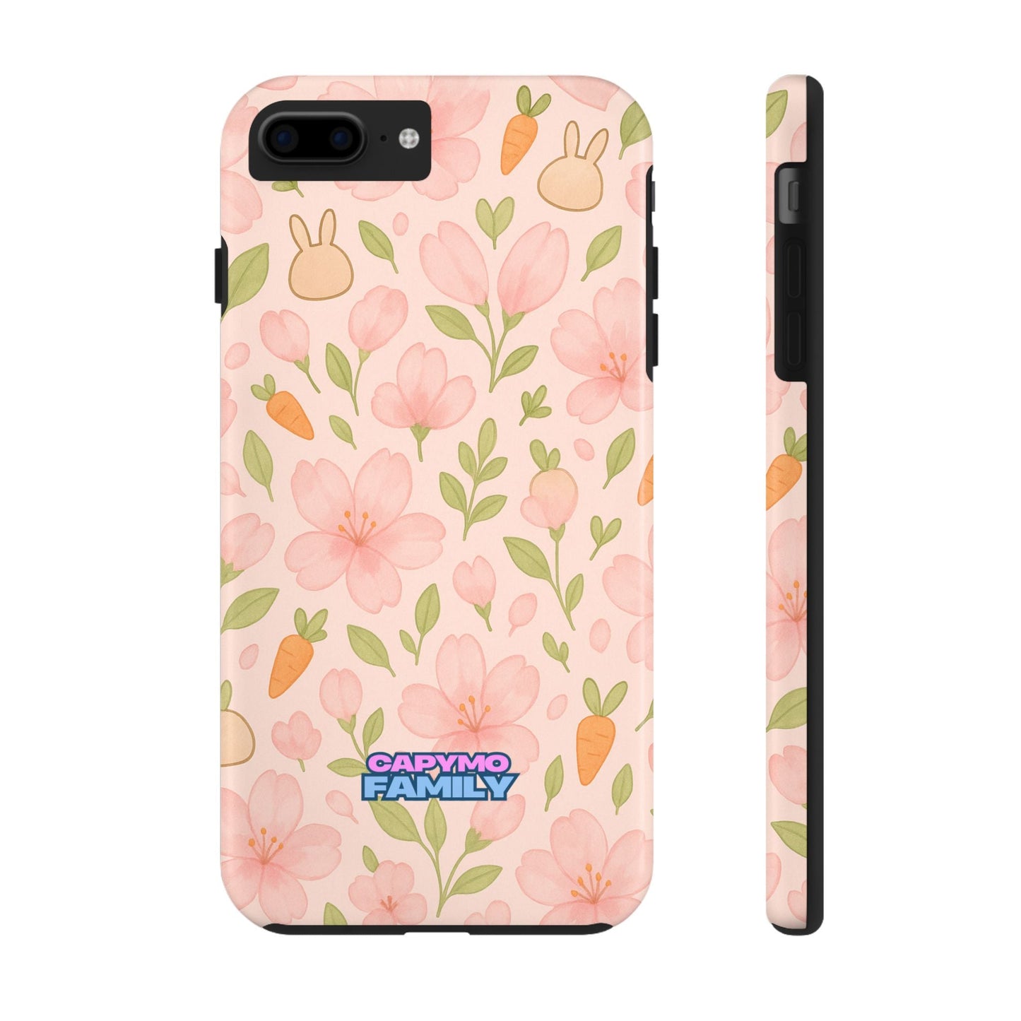Capymo Family Bunny Blossom Spring Phone Case – Cute Floral iPhone Cover with Carrots & Sakura - Capymo Family