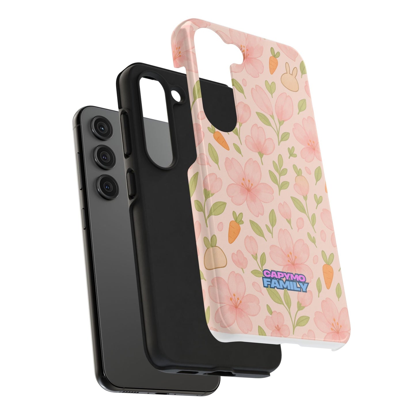 Capymo Family Bunny Blossom Spring Phone Case – Cute Floral iPhone Cover with Carrots & Sakura - Capymo Family