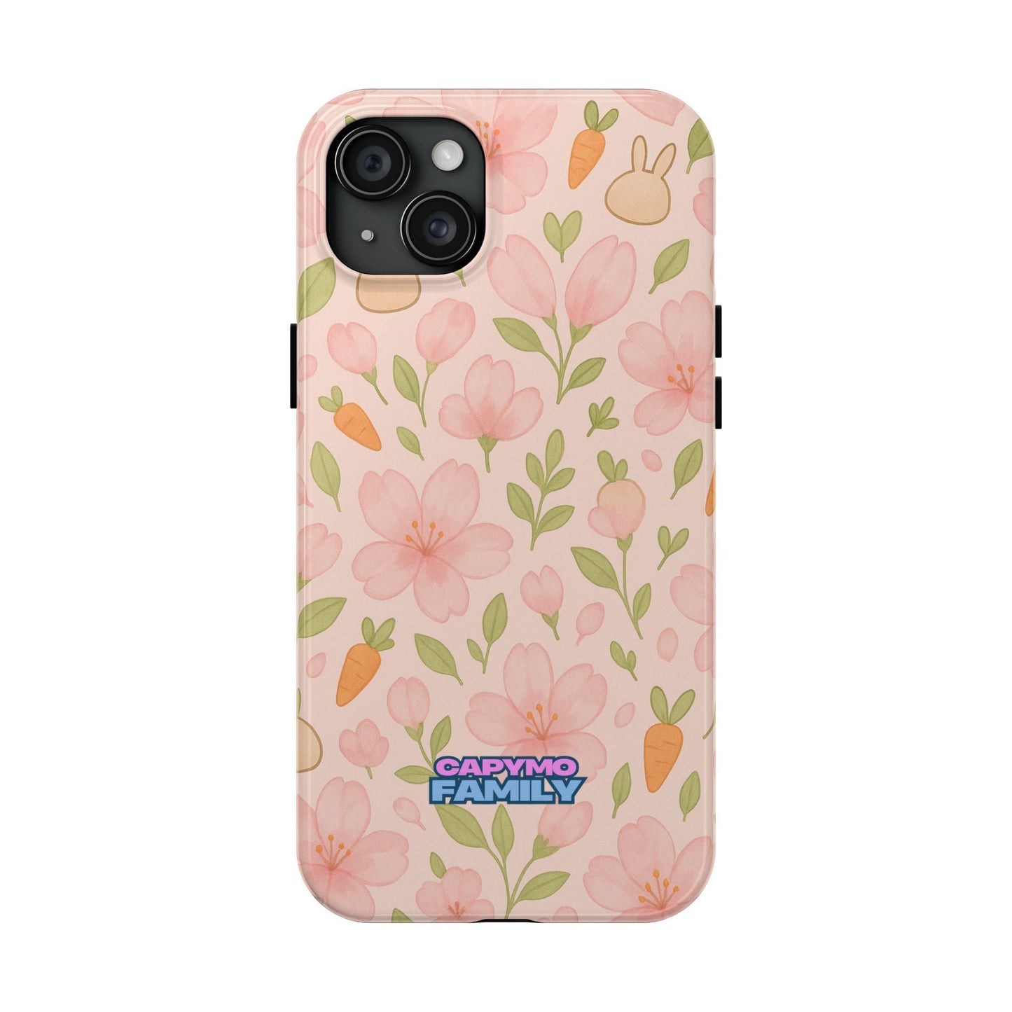 Capymo Family Bunny Blossom Spring Phone Case – Cute Floral iPhone Cover with Carrots & Sakura - Capymo Family