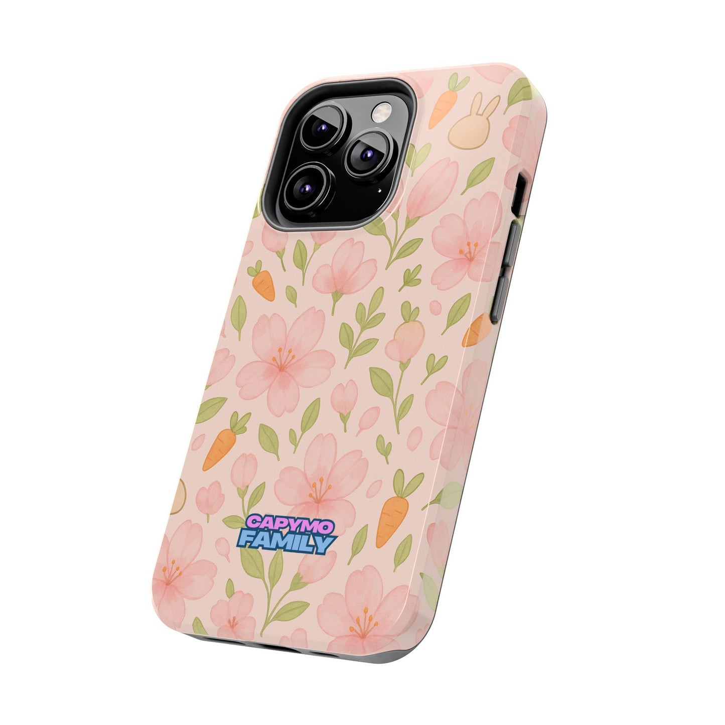 Capymo Family Bunny Blossom Spring Phone Case – Cute Floral iPhone Cover with Carrots & Sakura - Capymo Family