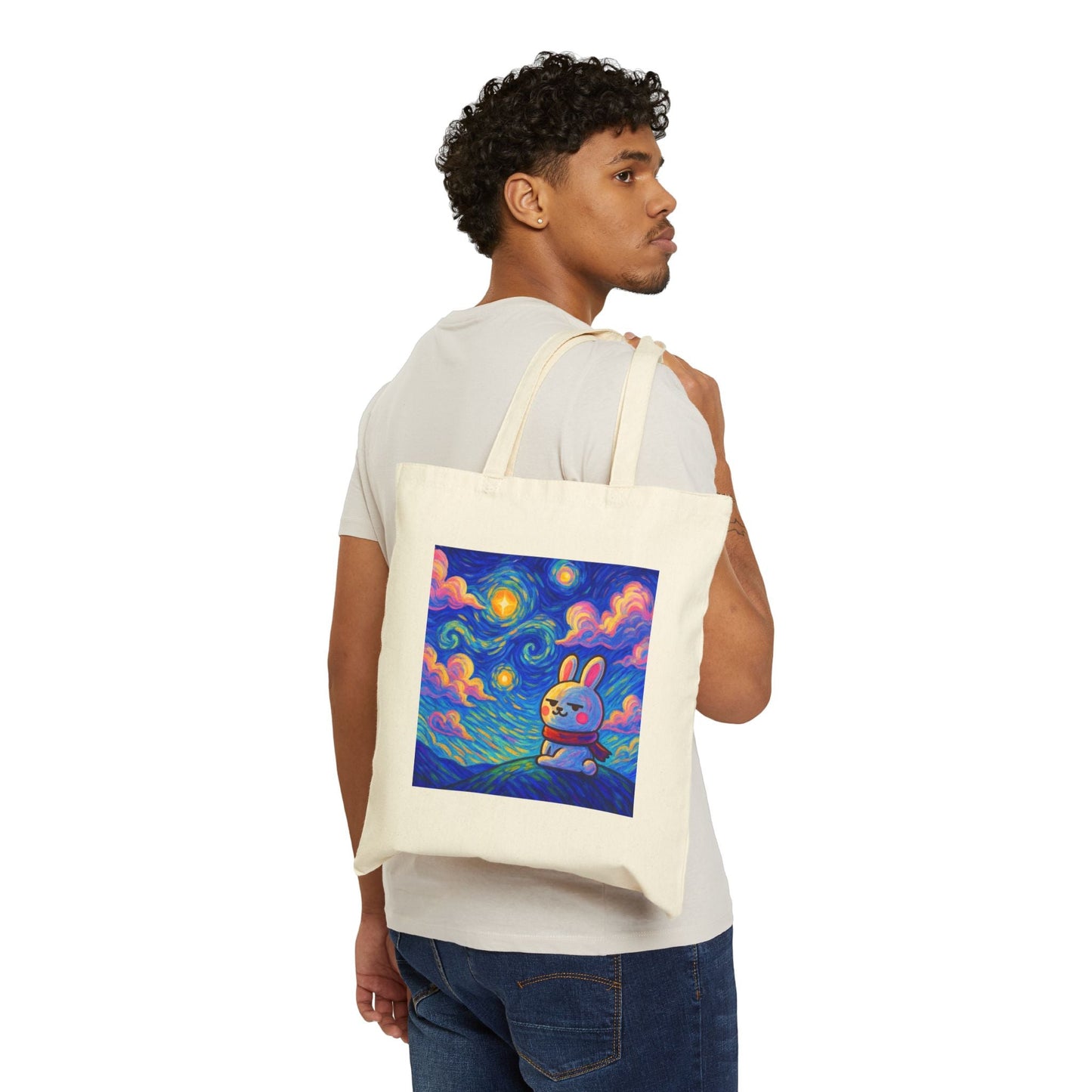 Capymo Family Cute Bunny Art Cotton Canvas Tote Bag, Eco - Friendly Shopping Bag, Gift for Animal Lovers, Spring & Easter Tote, Fun Art Carryall - Capymo Family