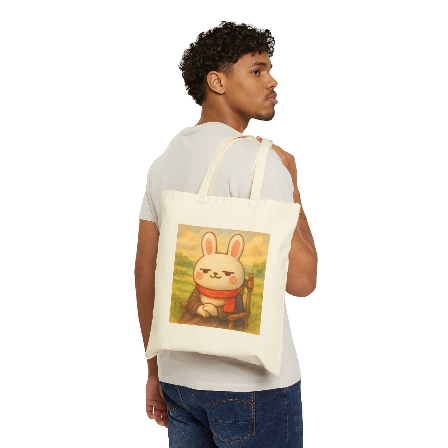 Capymo Family Cute Bunny Art Cotton Canvas Tote Bag, Eco - Friendly Shopping Bag, Gift for Animal Lovers, Spring & Easter Tote, Fun Art Carryall - Capymo Family