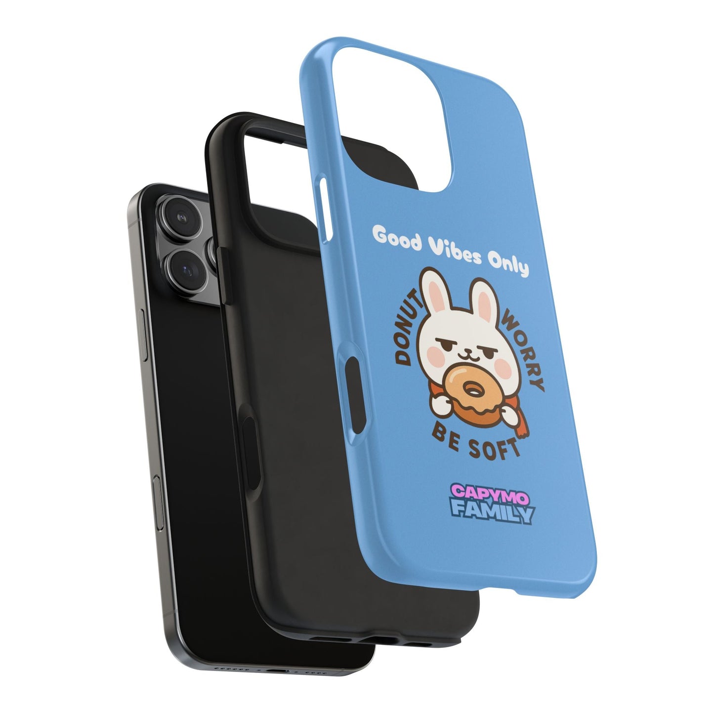 Capymo Family “Donut Worry, Be Soft” Phone Case – Cute Bunny & Donut Positive Vibes Cover - Capymo Family