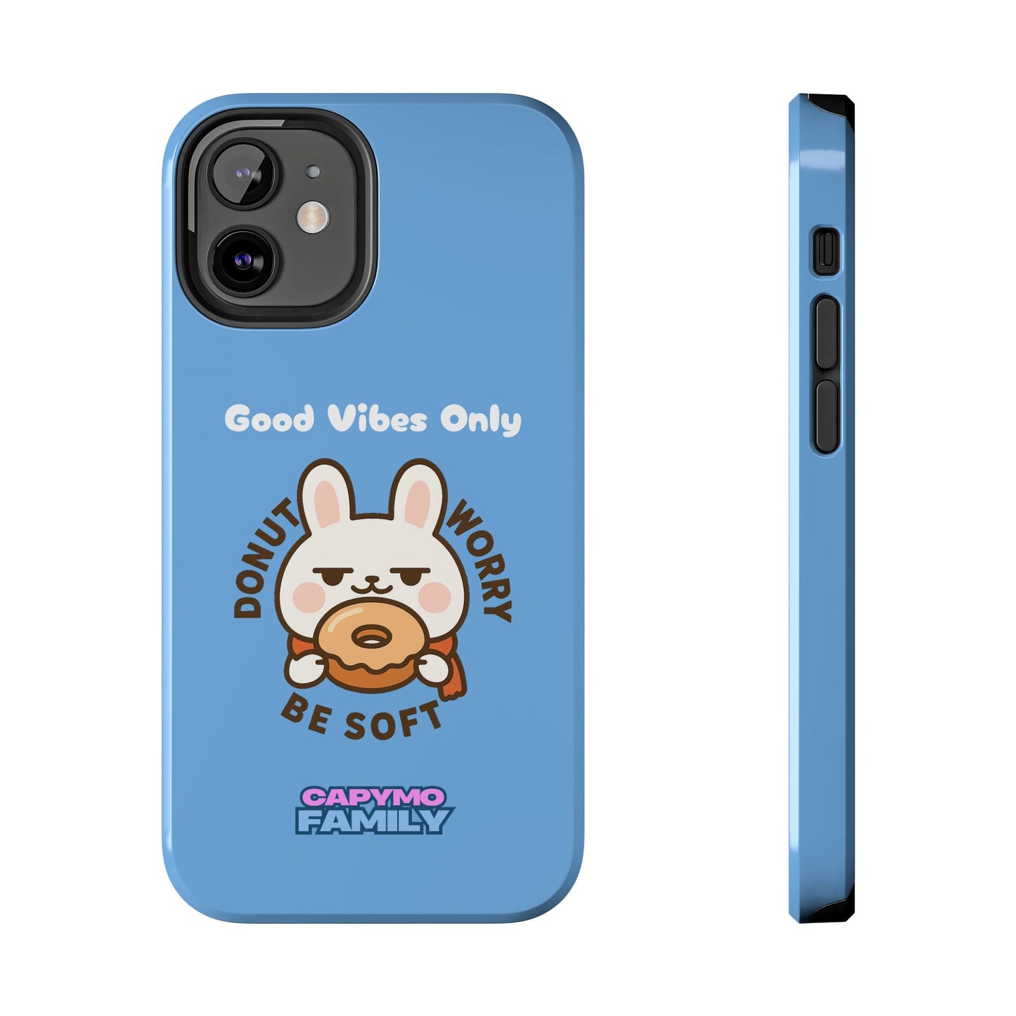 Capymo Family “Donut Worry, Be Soft” Phone Case – Cute Bunny & Donut Positive Vibes Cover - Capymo Family
