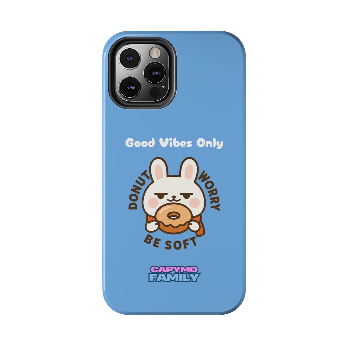 Capymo Family “Donut Worry, Be Soft” Phone Case – Cute Bunny & Donut Positive Vibes Cover - Capymo Family