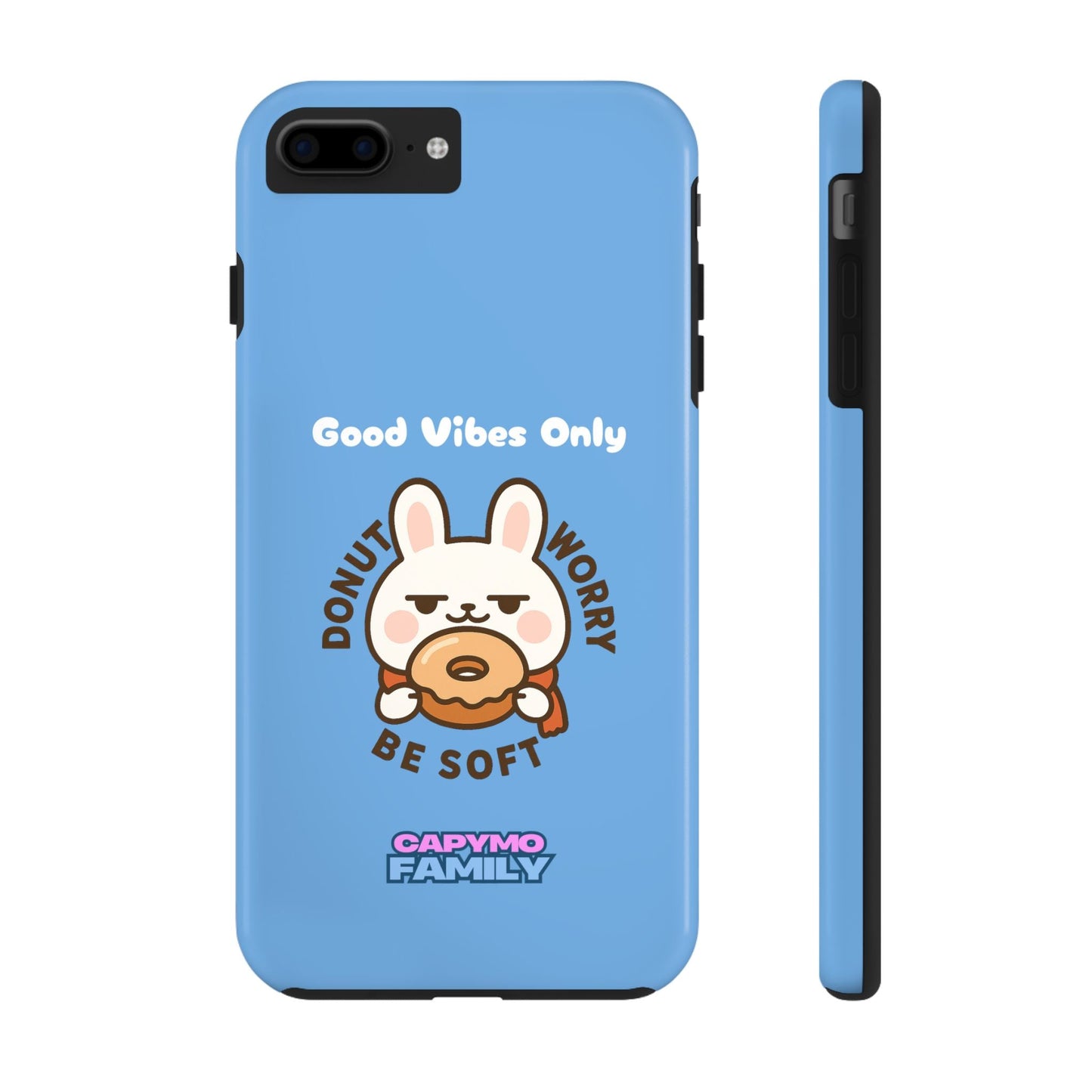 Capymo Family “Donut Worry, Be Soft” Phone Case – Cute Bunny & Donut Positive Vibes Cover - Capymo Family