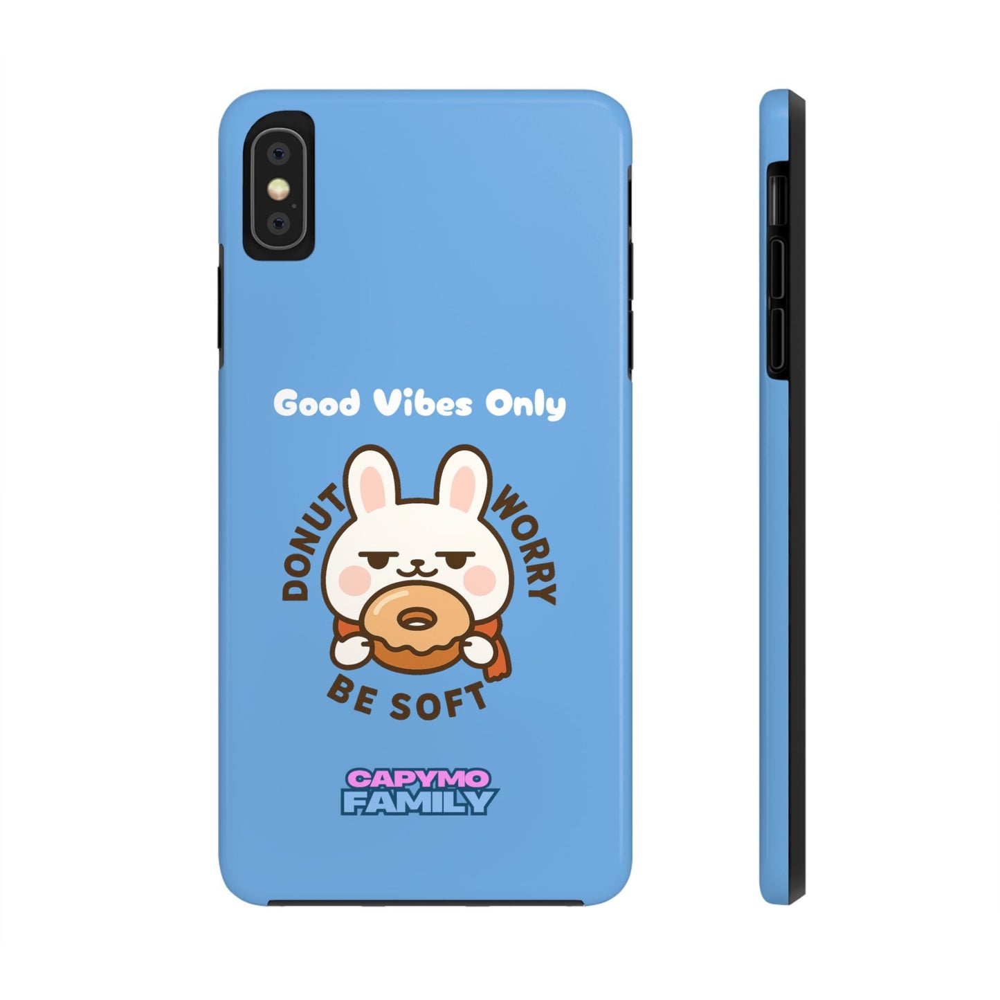 Capymo Family “Donut Worry, Be Soft” Phone Case – Cute Bunny & Donut Positive Vibes Cover - Capymo Family