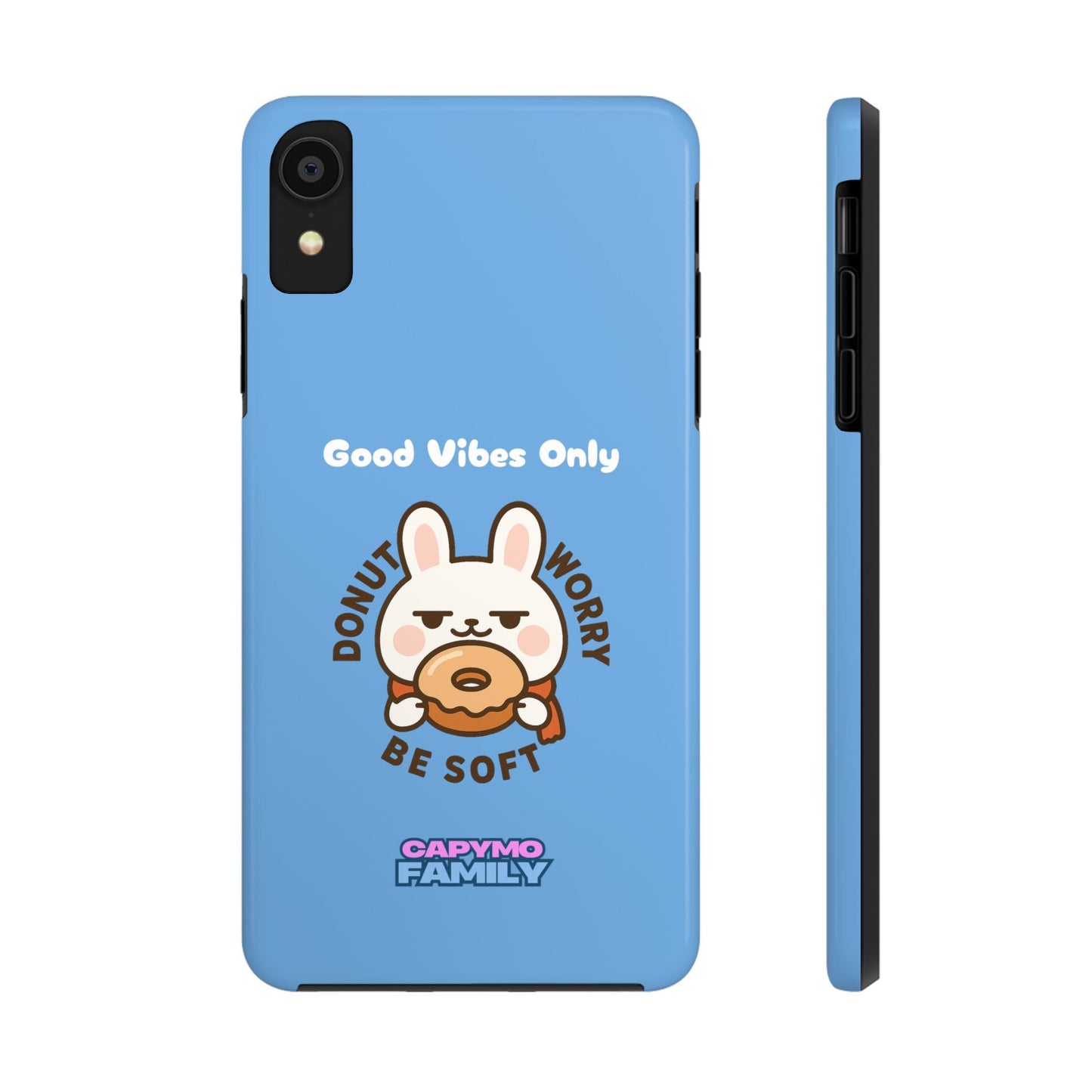 Capymo Family “Donut Worry, Be Soft” Phone Case – Cute Bunny & Donut Positive Vibes Cover - Capymo Family