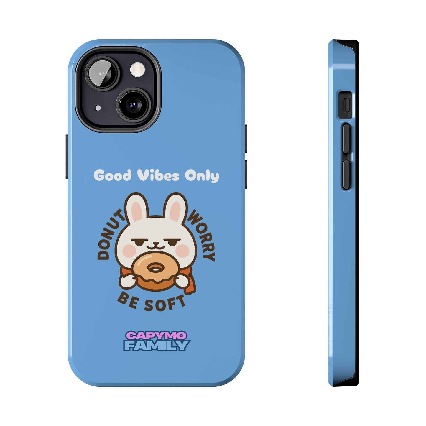 Capymo Family “Donut Worry, Be Soft” Phone Case – Cute Bunny & Donut Positive Vibes Cover - Capymo Family
