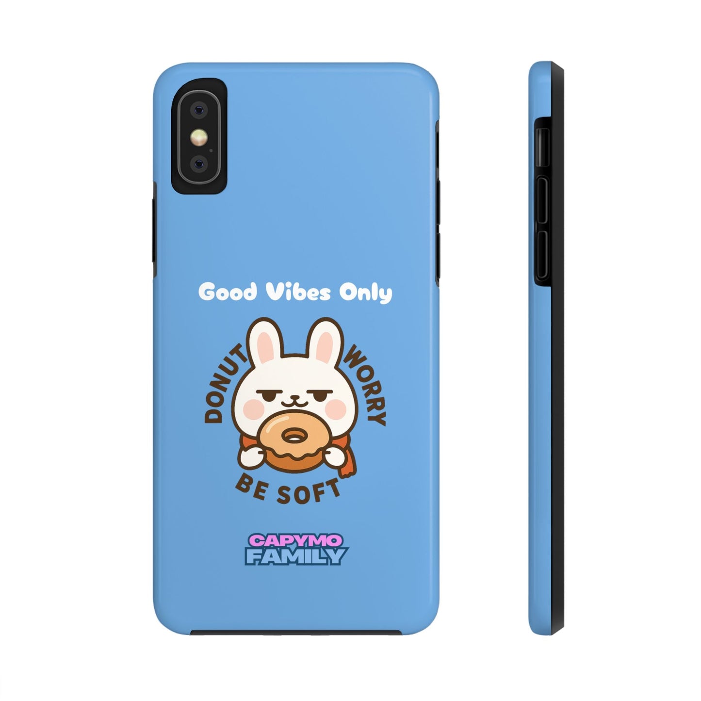 Capymo Family “Donut Worry, Be Soft” Phone Case – Cute Bunny & Donut Positive Vibes Cover - Capymo Family