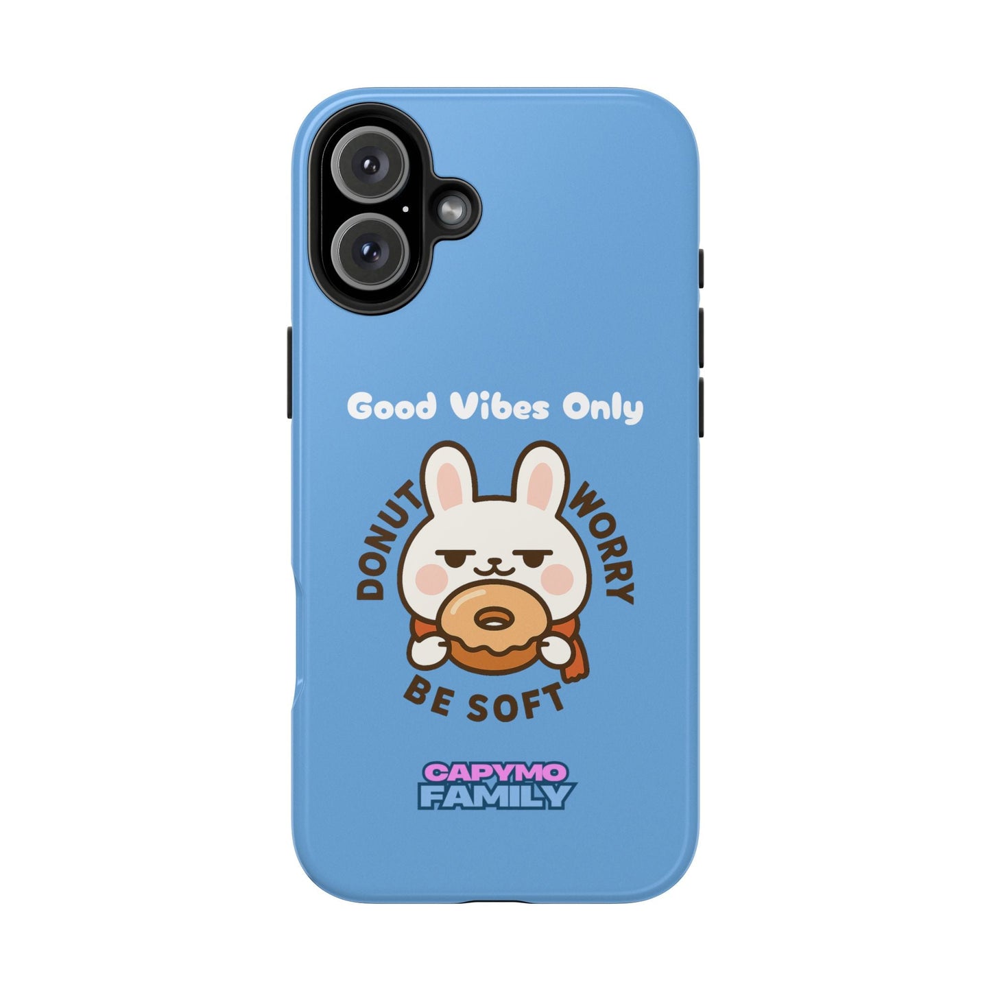Capymo Family “Donut Worry, Be Soft” Phone Case – Cute Bunny & Donut Positive Vibes Cover - Capymo Family