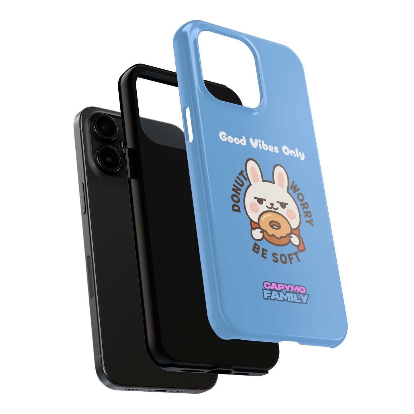Capymo Family “Donut Worry, Be Soft” Phone Case – Cute Bunny & Donut Positive Vibes Cover - Capymo Family