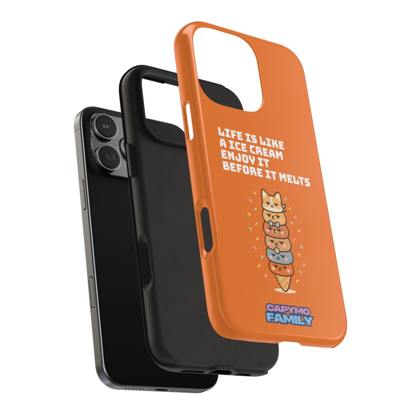 Capymo Family Ice Cream Cat Quote Phone Case – Cute Orange iPhone Cover with Motivational Saying - Capymo Family