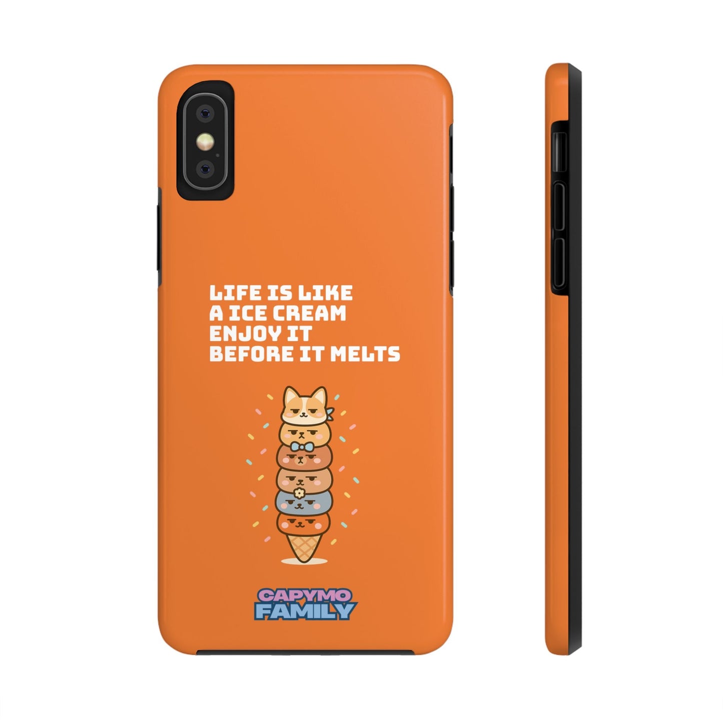 Capymo Family Ice Cream Cat Quote Phone Case – Cute Orange iPhone Cover with Motivational Saying - Capymo Family