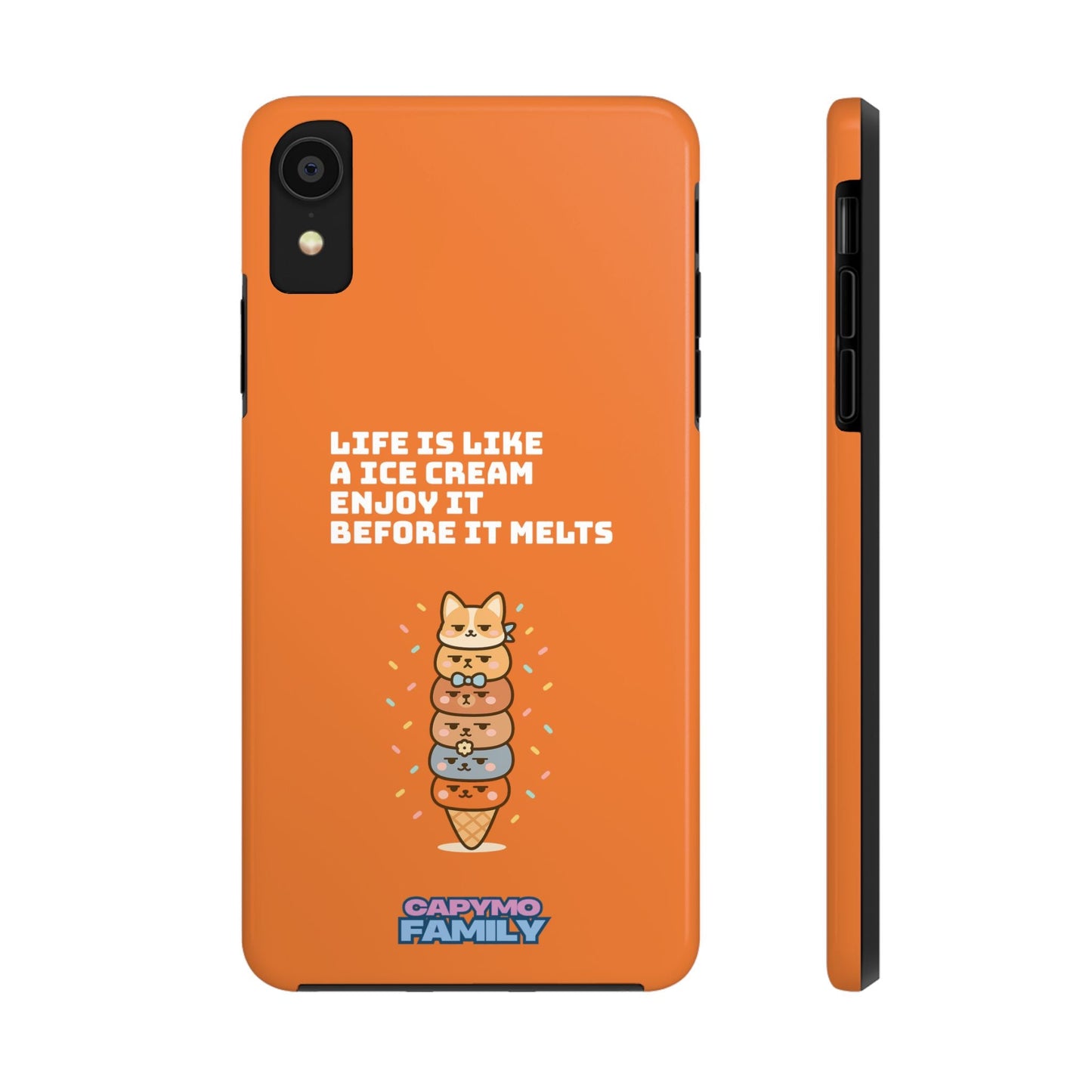 Capymo Family Ice Cream Cat Quote Phone Case – Cute Orange iPhone Cover with Motivational Saying - Capymo Family