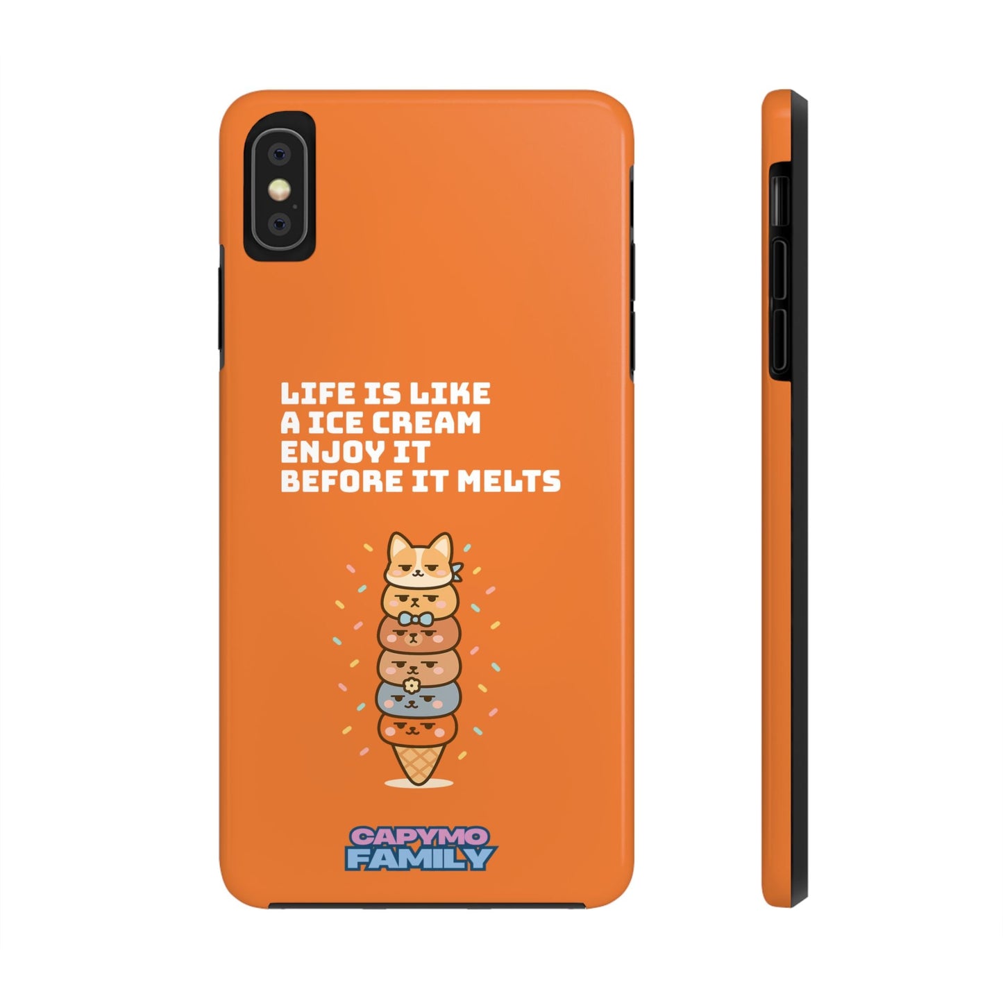 Capymo Family Ice Cream Cat Quote Phone Case – Cute Orange iPhone Cover with Motivational Saying - Capymo Family