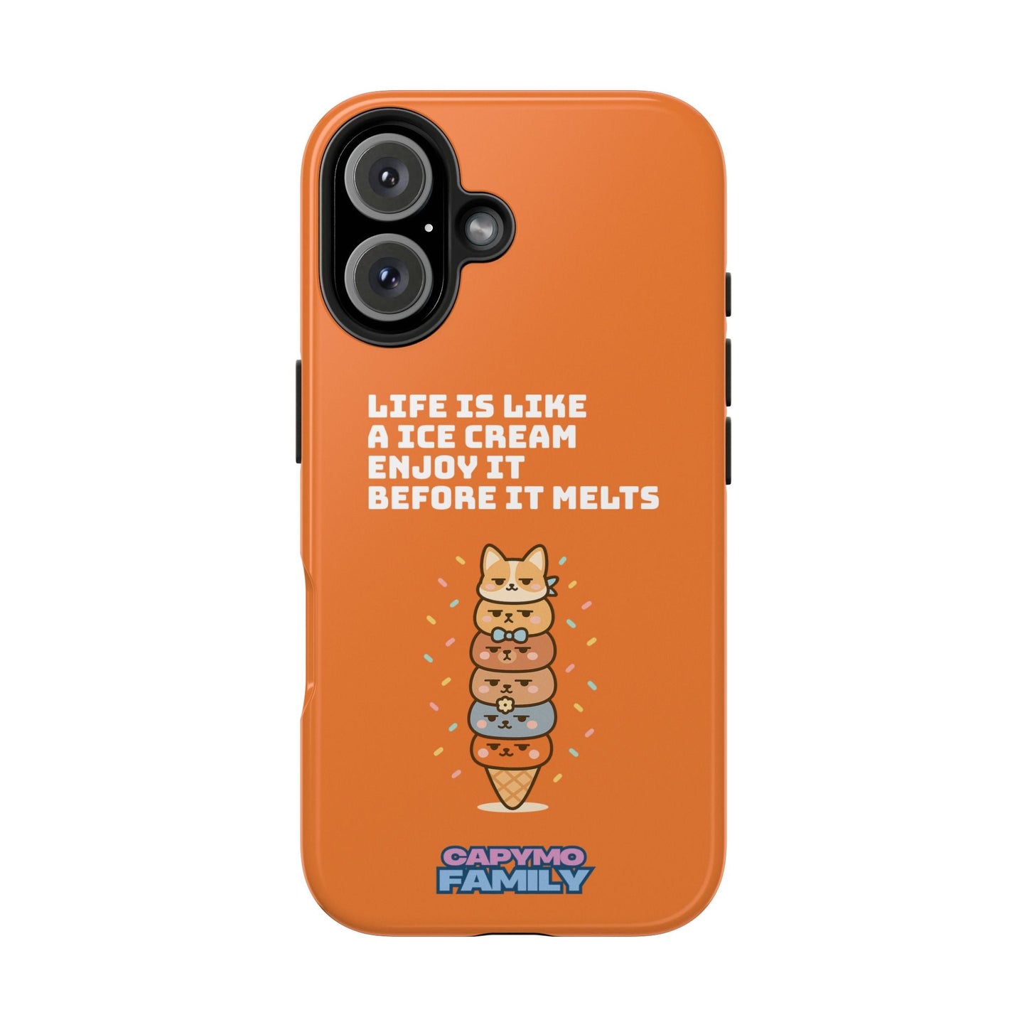 Capymo Family Ice Cream Cat Quote Phone Case – Cute Orange iPhone Cover with Motivational Saying - Capymo Family