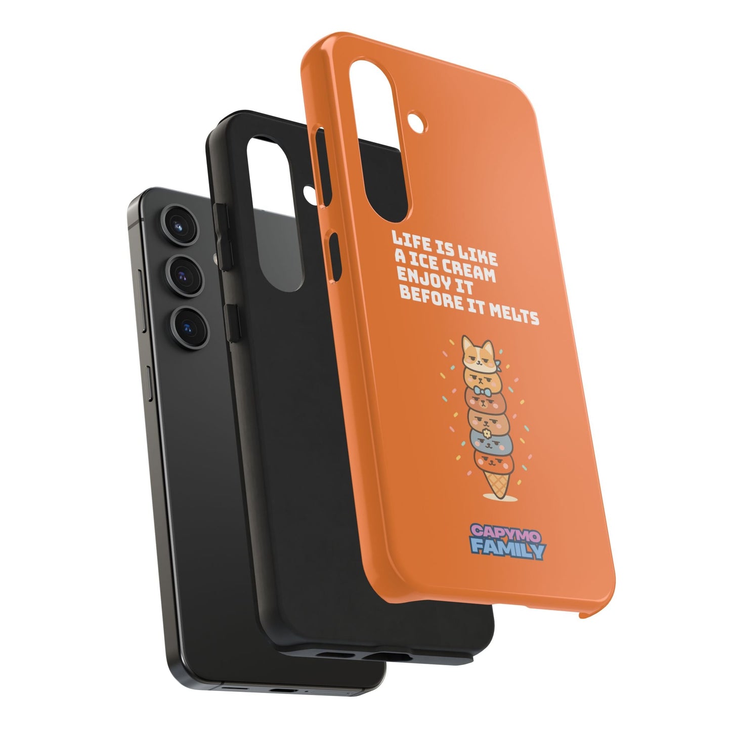 Capymo Family Ice Cream Cat Quote Phone Case – Cute Orange iPhone Cover with Motivational Saying - Capymo Family