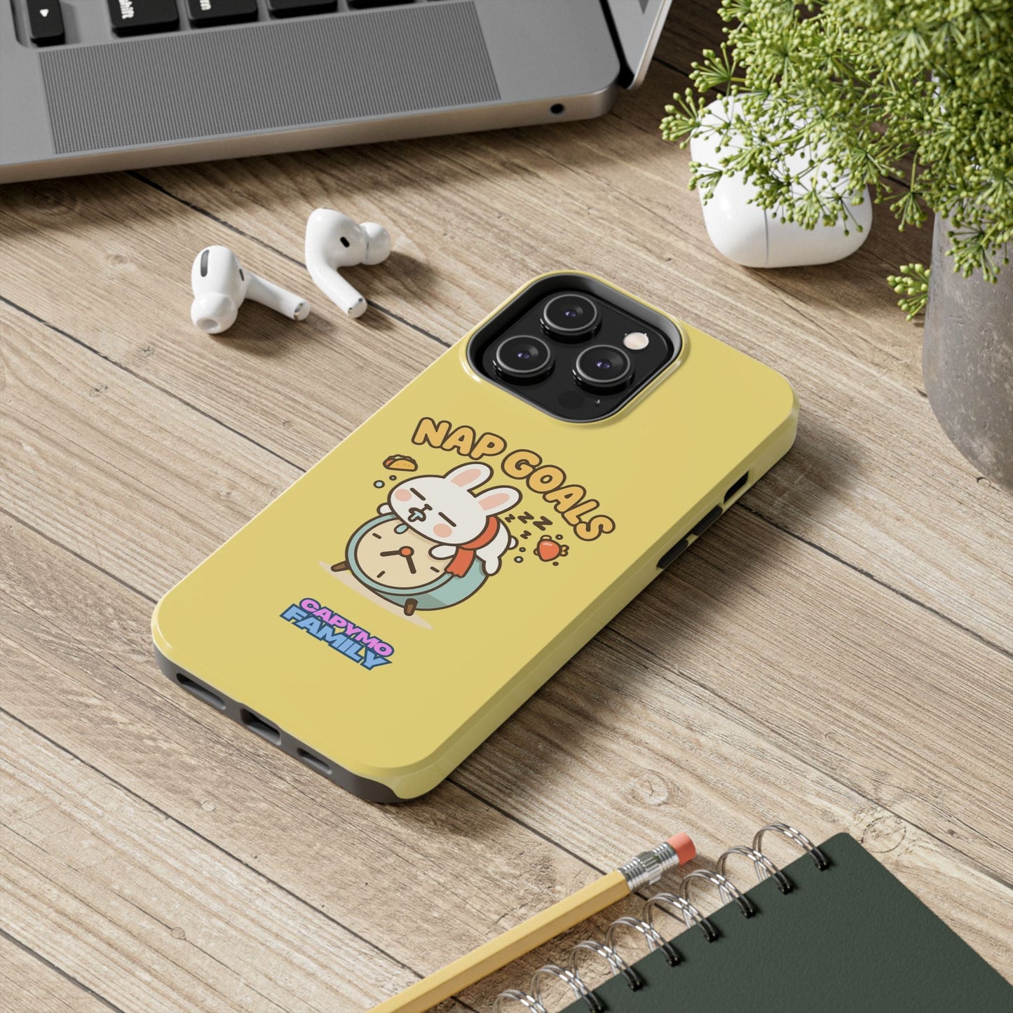 Capymo Family “Nap Goals” Phone Case – Cute Bunny Toto Sleeping on Alarm Clock Cover - Capymo Family