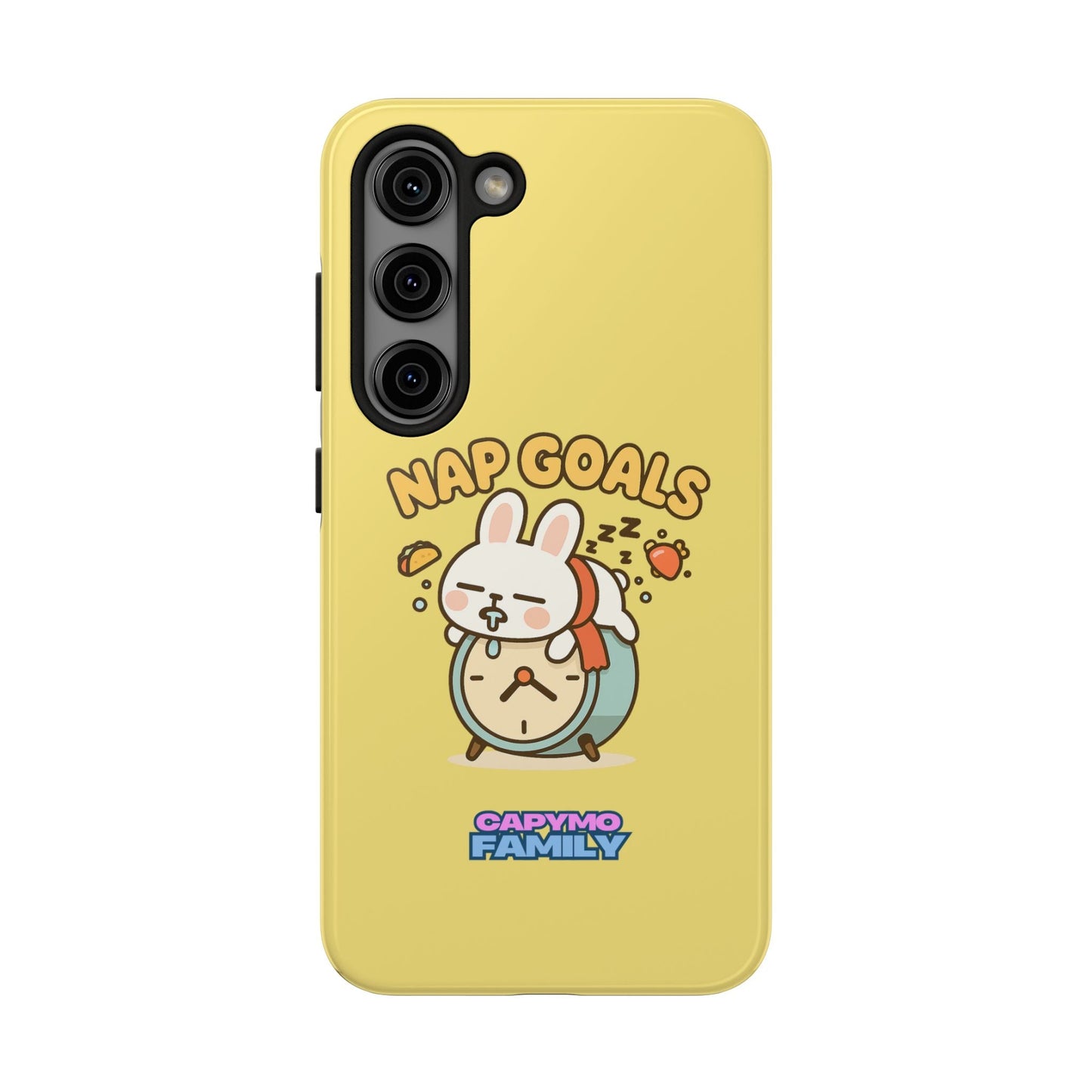 Capymo Family “Nap Goals” Phone Case – Cute Bunny Toto Sleeping on Alarm Clock Cover - Capymo Family