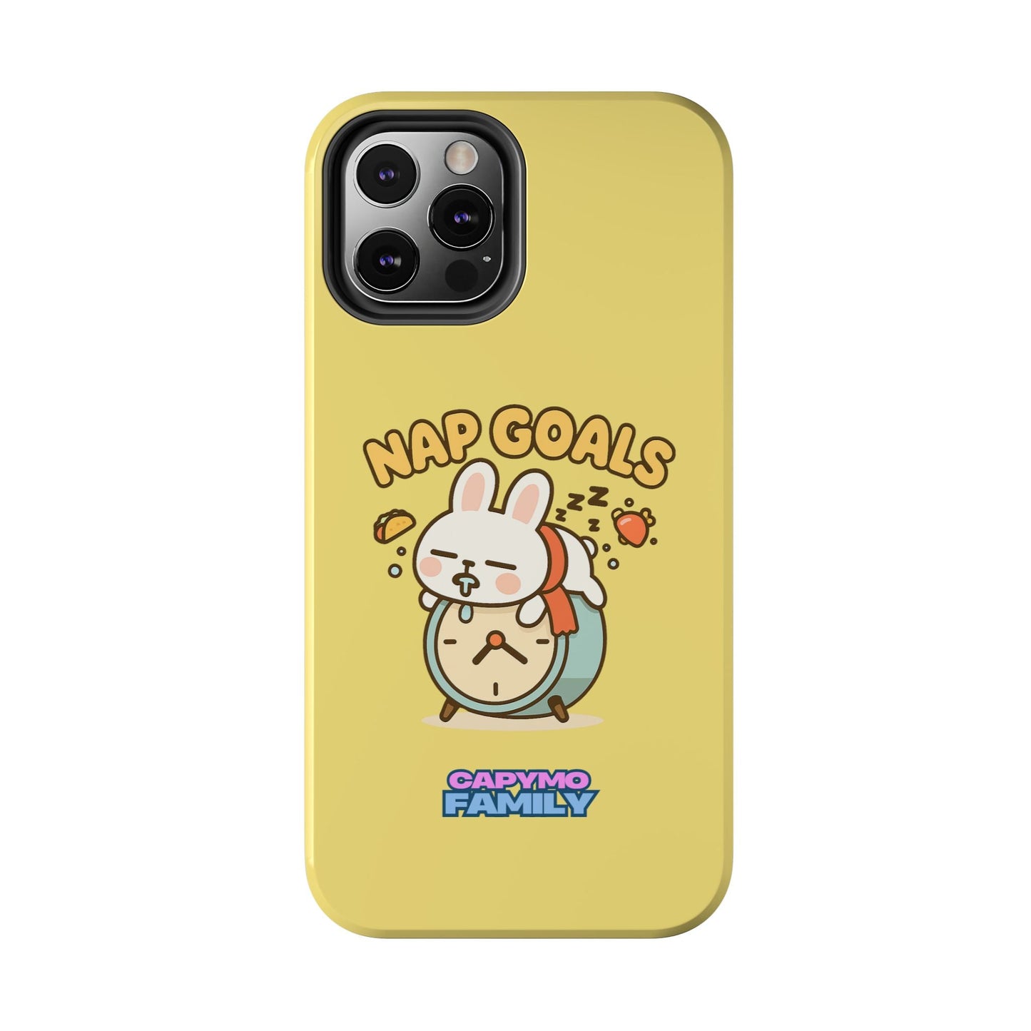 Capymo Family “Nap Goals” Phone Case – Cute Bunny Toto Sleeping on Alarm Clock Cover - Capymo Family