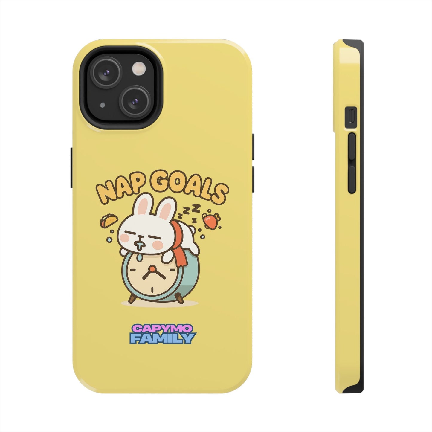 Capymo Family “Nap Goals” Phone Case – Cute Bunny Toto Sleeping on Alarm Clock Cover - Capymo Family