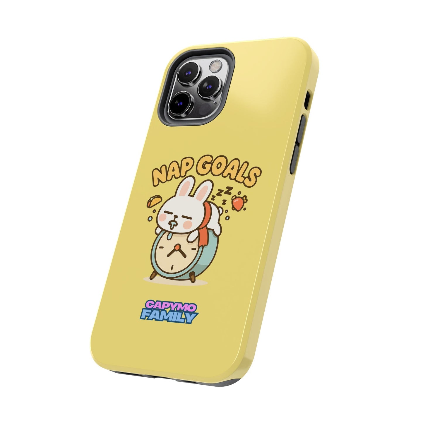 Capymo Family “Nap Goals” Phone Case – Cute Bunny Toto Sleeping on Alarm Clock Cover - Capymo Family