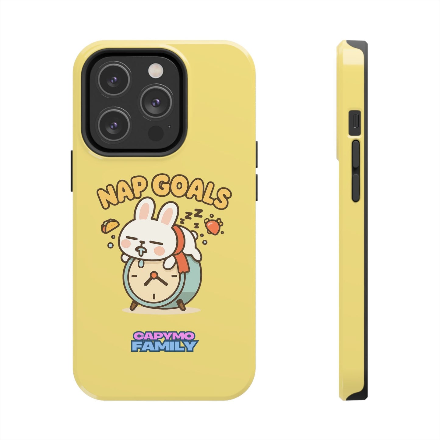 Capymo Family “Nap Goals” Phone Case – Cute Bunny Toto Sleeping on Alarm Clock Cover - Capymo Family
