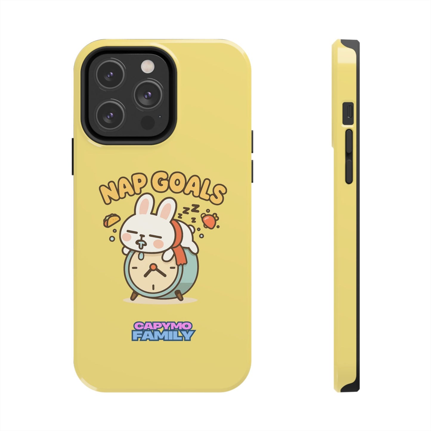 Capymo Family “Nap Goals” Phone Case – Cute Bunny Toto Sleeping on Alarm Clock Cover - Capymo Family