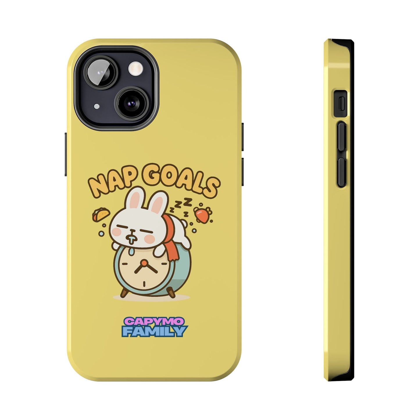 Capymo Family “Nap Goals” Phone Case – Cute Bunny Toto Sleeping on Alarm Clock Cover - Capymo Family