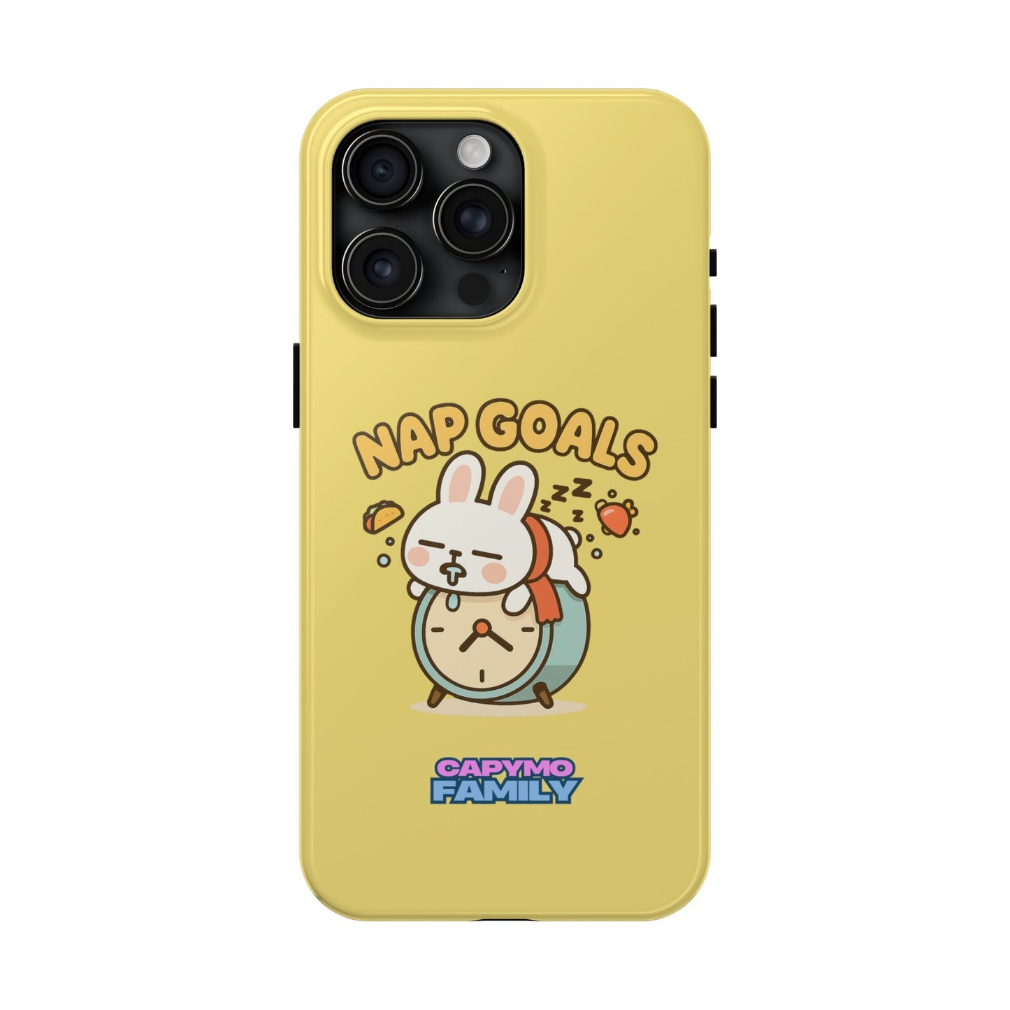 Capymo Family “Nap Goals” Phone Case – Cute Bunny Toto Sleeping on Alarm Clock Cover - Capymo Family