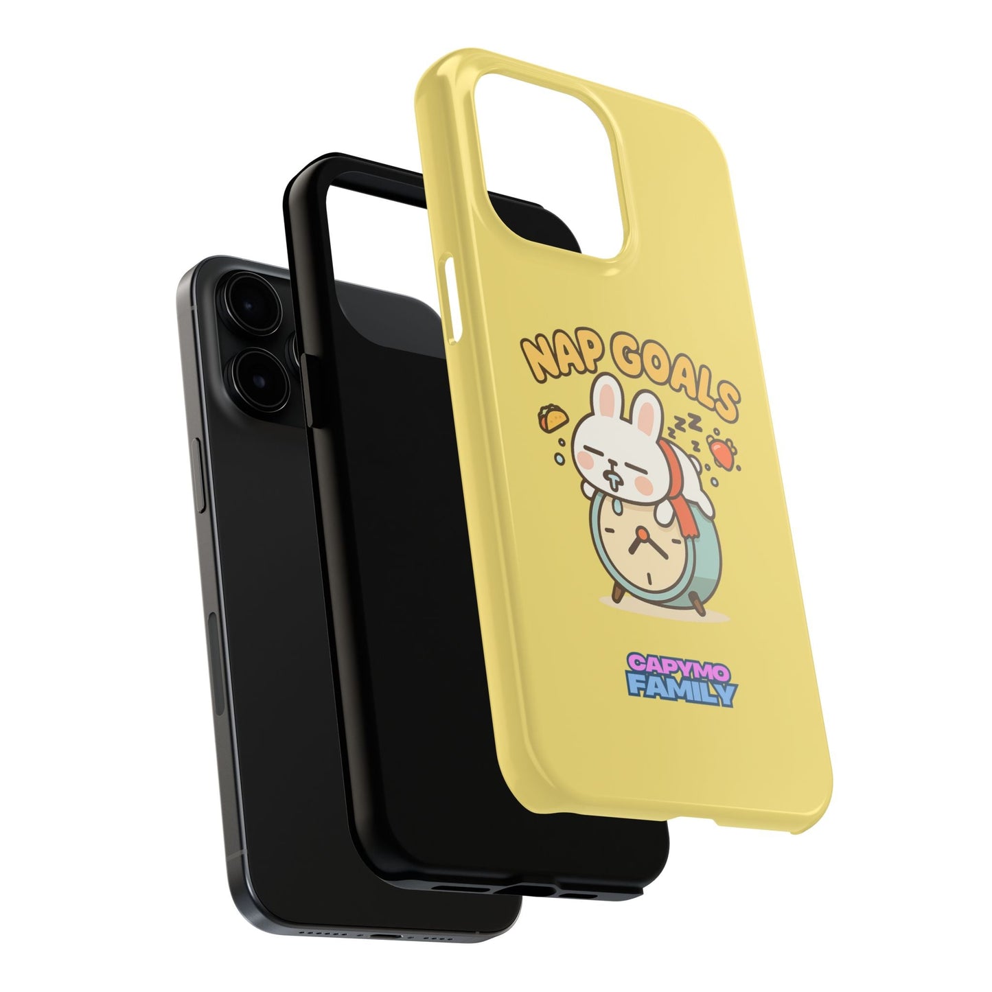 Capymo Family “Nap Goals” Phone Case – Cute Bunny Toto Sleeping on Alarm Clock Cover - Capymo Family