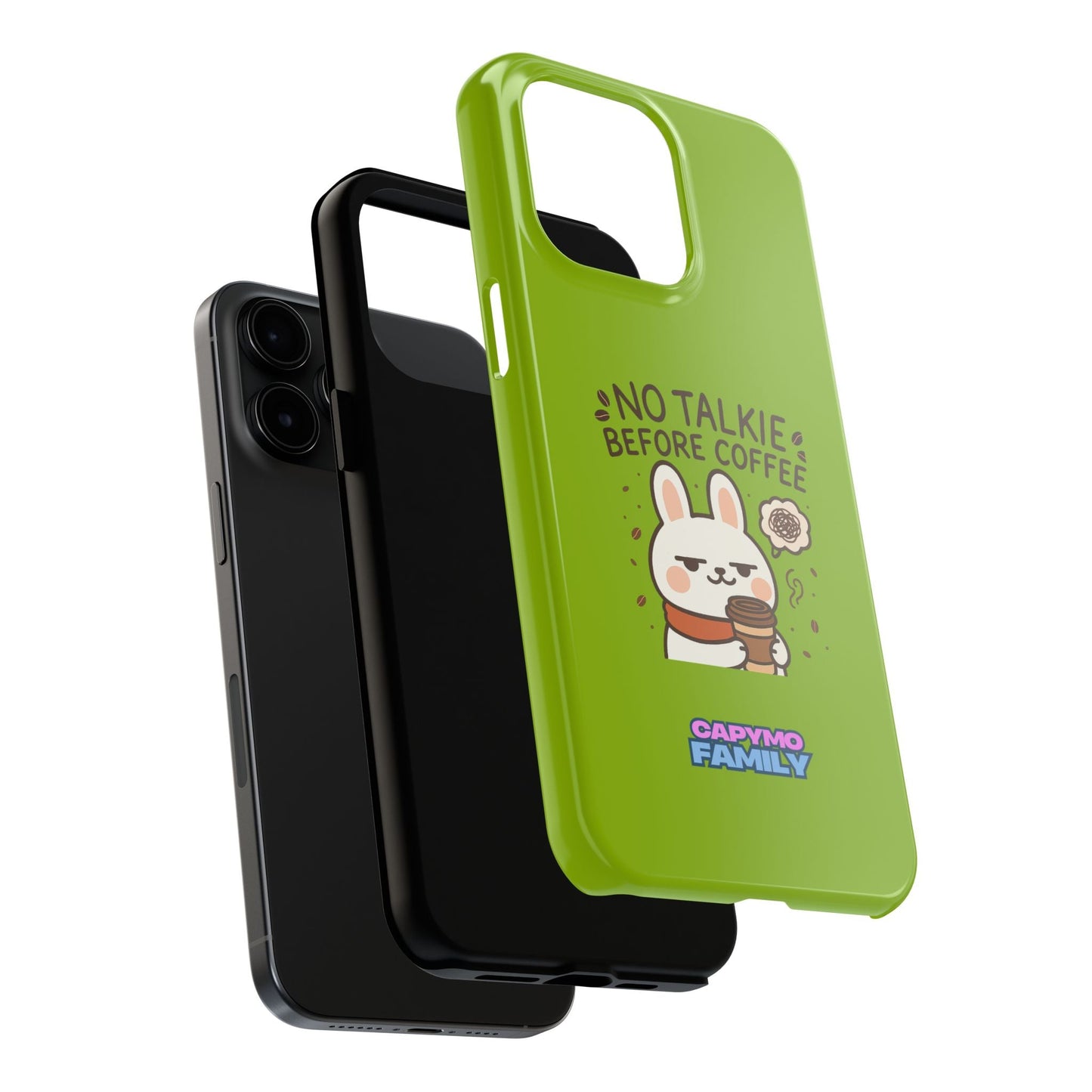 Capymo Family “No Talkie Before Coffee” Phone Case – Grumpy Bunny Morning Mood - Capymo Family