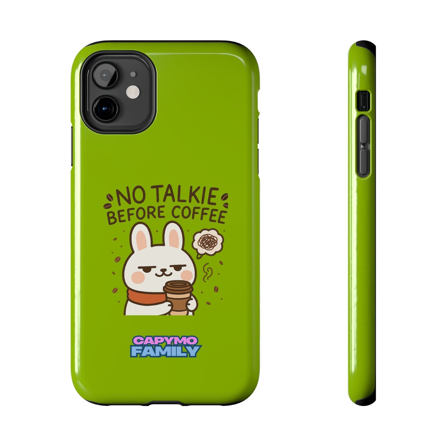 Capymo Family “No Talkie Before Coffee” Phone Case – Grumpy Bunny Morning Mood - Capymo Family