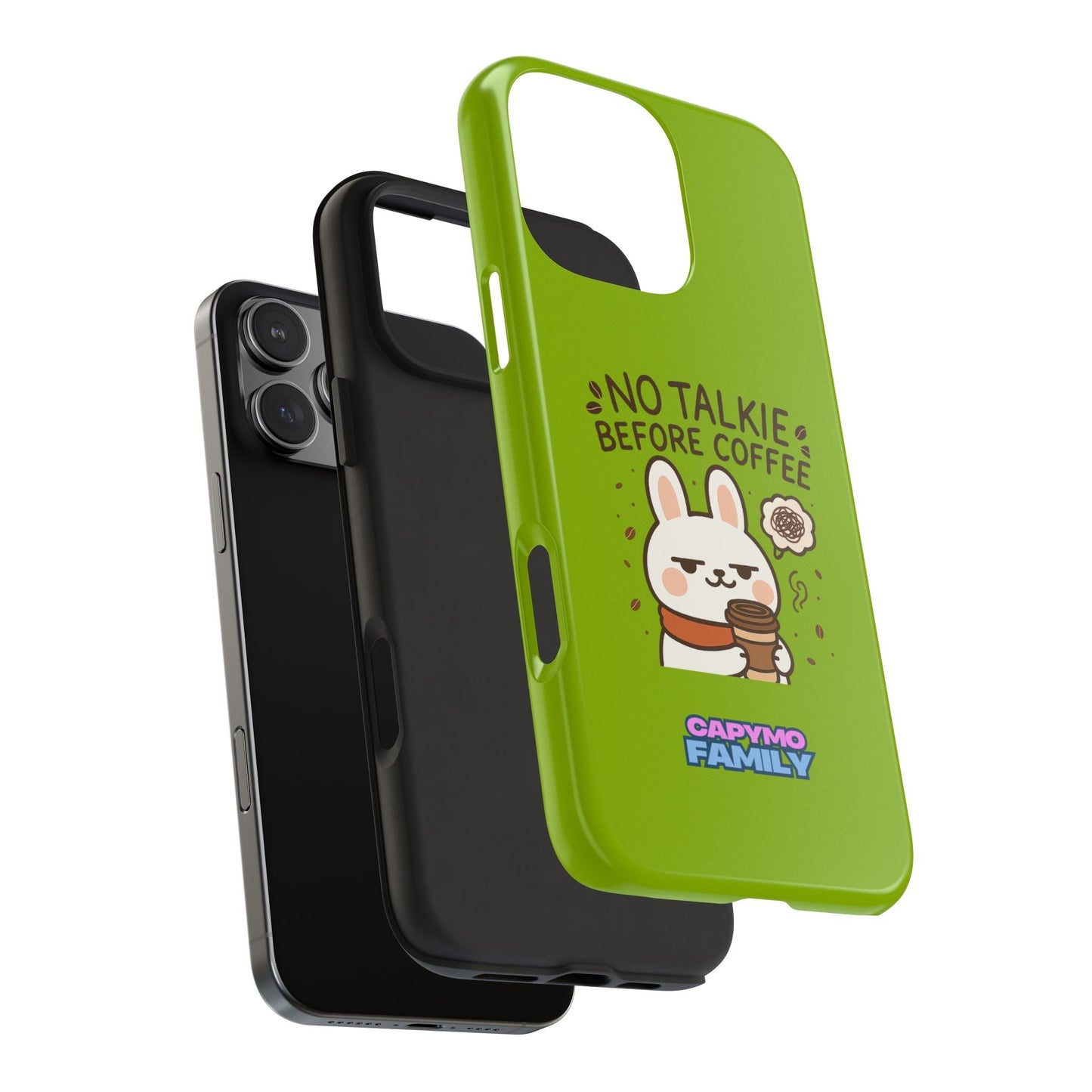 Capymo Family “No Talkie Before Coffee” Phone Case – Grumpy Bunny Morning Mood - Capymo Family