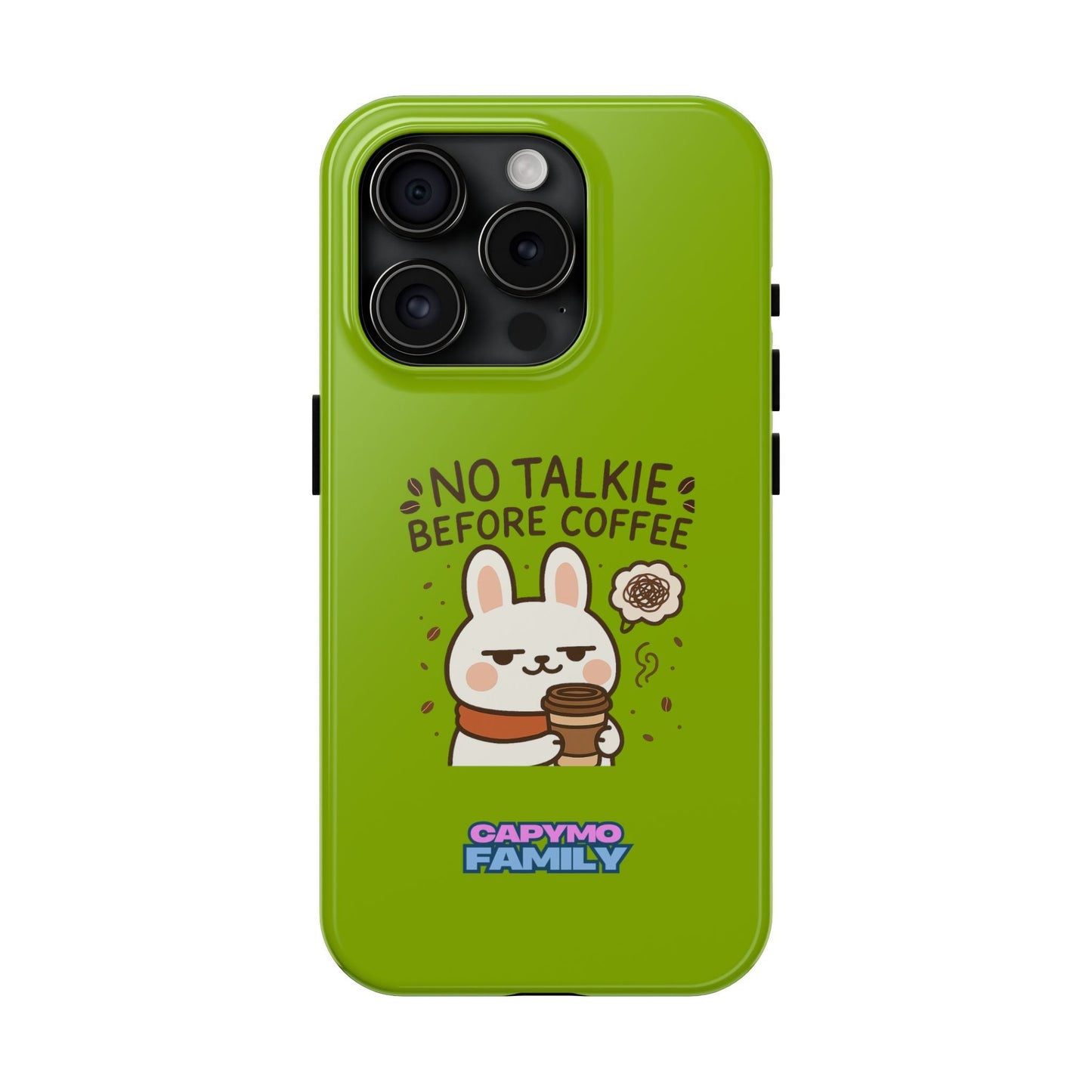 Capymo Family “No Talkie Before Coffee” Phone Case – Grumpy Bunny Morning Mood - Capymo Family