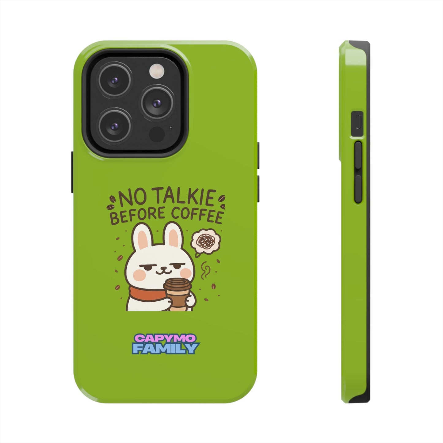 Capymo Family “No Talkie Before Coffee” Phone Case – Grumpy Bunny Morning Mood - Capymo Family